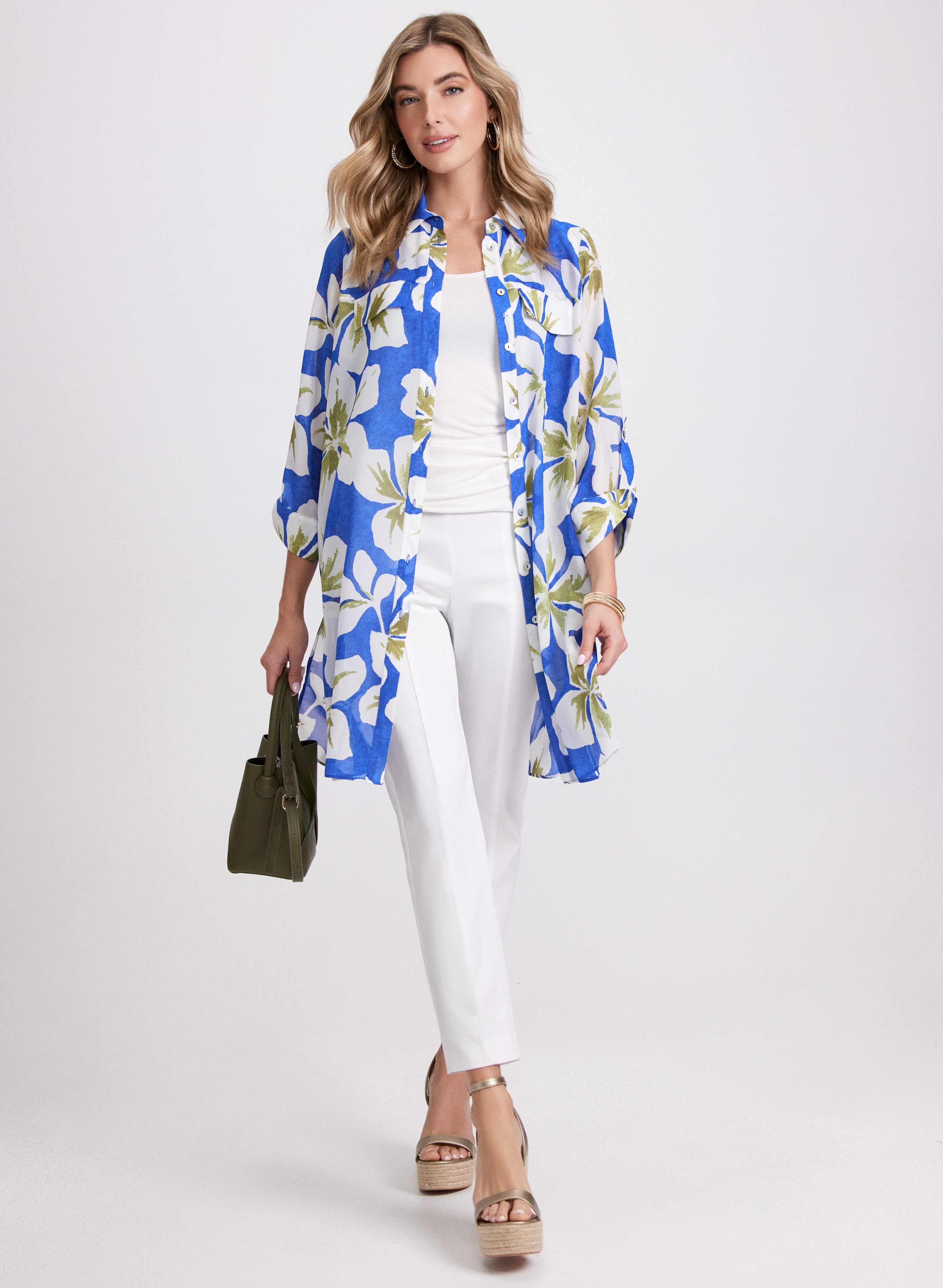 Floral Tunic Blouse for Women - Boho Flowy Summer Top with V-Neck & 3/4 Sleeves - Perfect for Beach, Vacation & Casual Outings