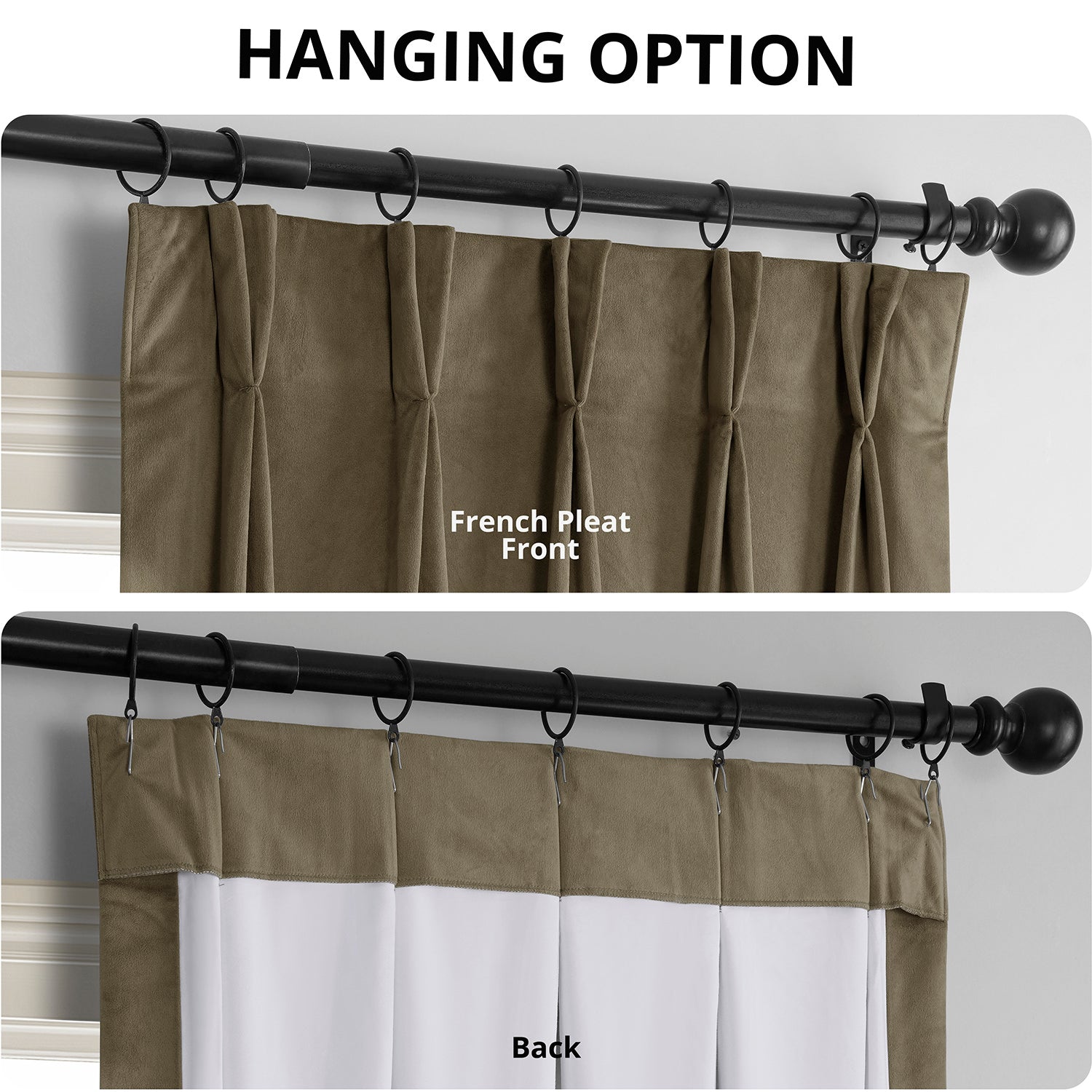Denver Taupe French Pleat Signature Velvet Blackout Curtains - Thermal Insulated Window Drapes for Bedroom & Living Room