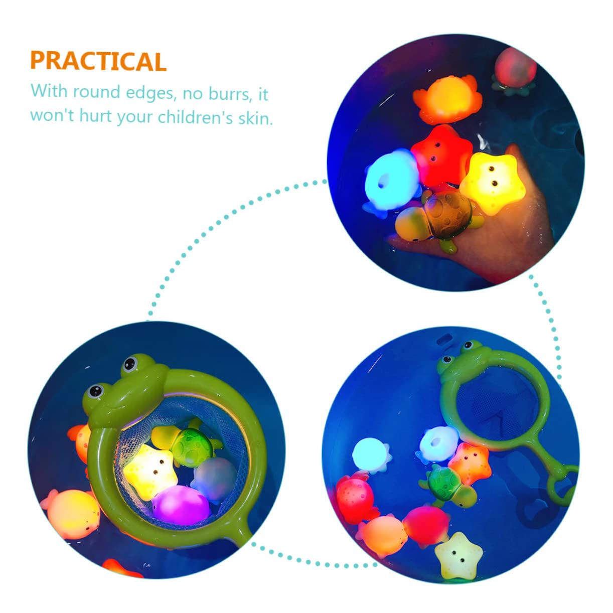 FAVOMOTO 2 Pack Mesh Fishing Net Bath Toys - Squeeze Water Toys for Kids, Bathtub Play Set with Plastic Fish - Fun Bath Time Games for Toddlers & Children