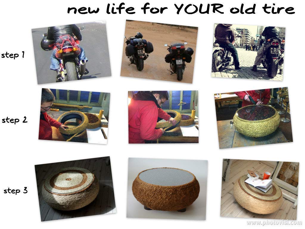 Eco-Friendly Round Coffee Table - Unique Tire Furniture with Rope Design & Coffee Bean Decor | Perfect for Living Room, Patio, or Cafe Style Home Decor