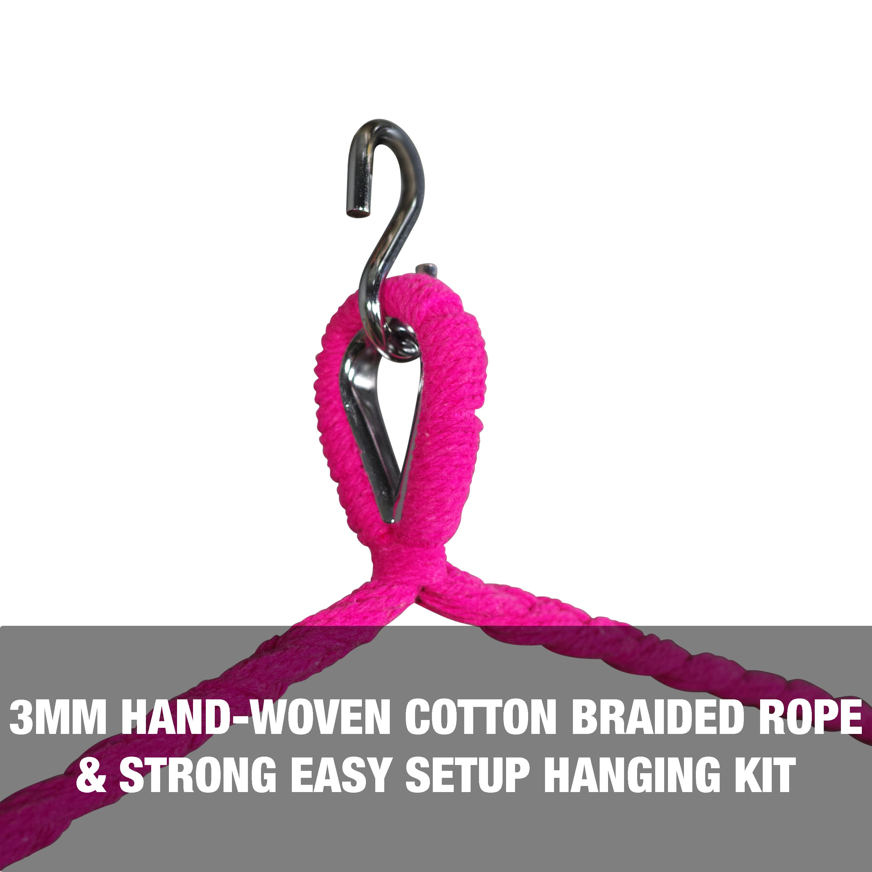 Bliss Hammocks BHC 412PK Pink Island Rope Hammock Chair with Spreader Bar & Hanging Hardware - 40 Inch Wide, 265 Lb Weight Capacity - Perfect for Patio, Backyard, Porch, and Indoor Relaxation
