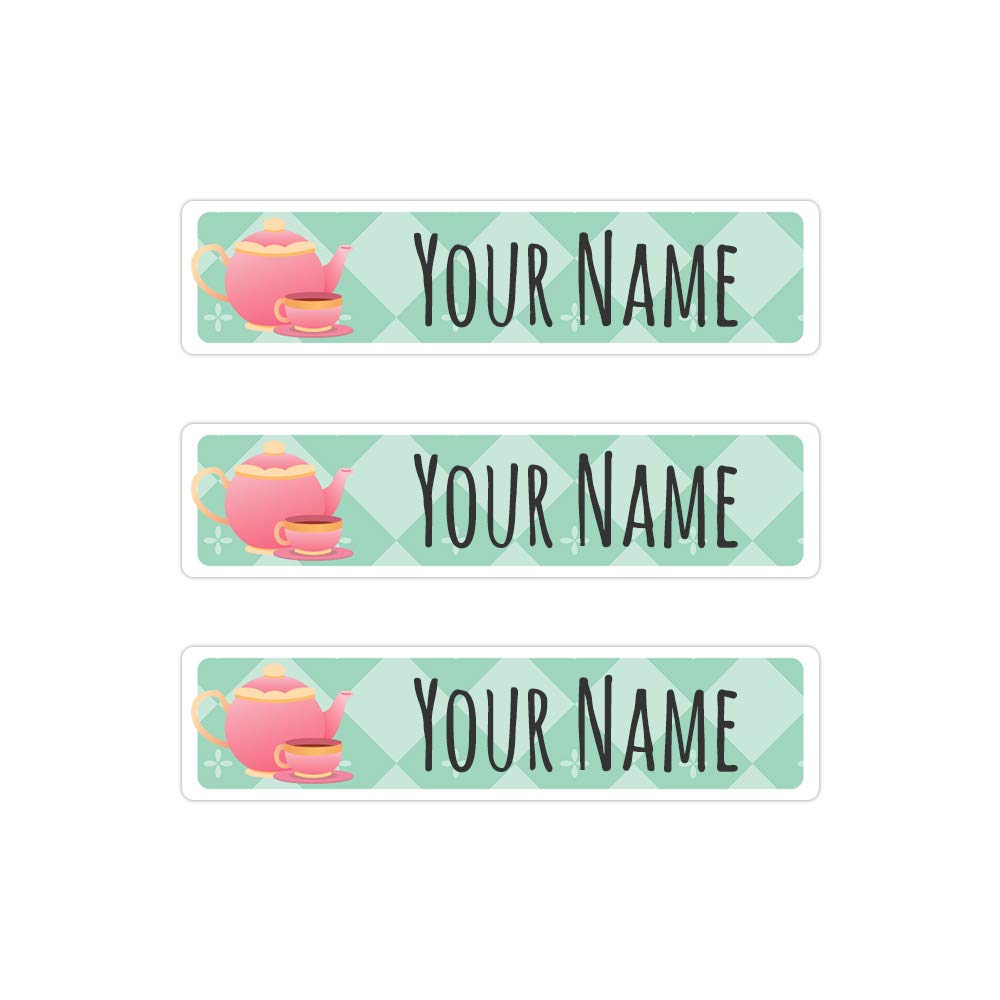 Peel & Stick Waterproof Name Labels - 36 Large Customizable Teapot Design Labels for Kids School Supplies, Lunch Boxes & Water Bottles | Durable Personalized Stickers for Daycare, Camp & Organization