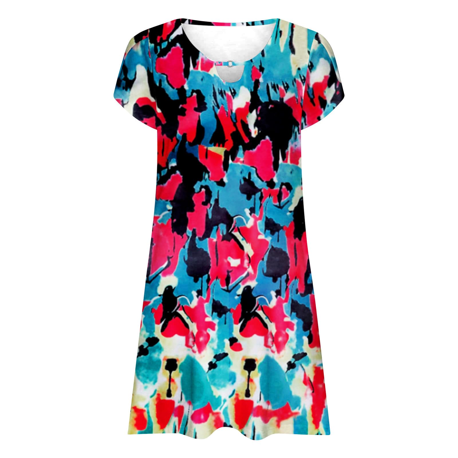 **Women's Floral Print Summer Sundresses 2024 - Loose Fit Short Sleeve T-Shirt Dresses with Pockets for Beach, Vacation & Casual Wear**