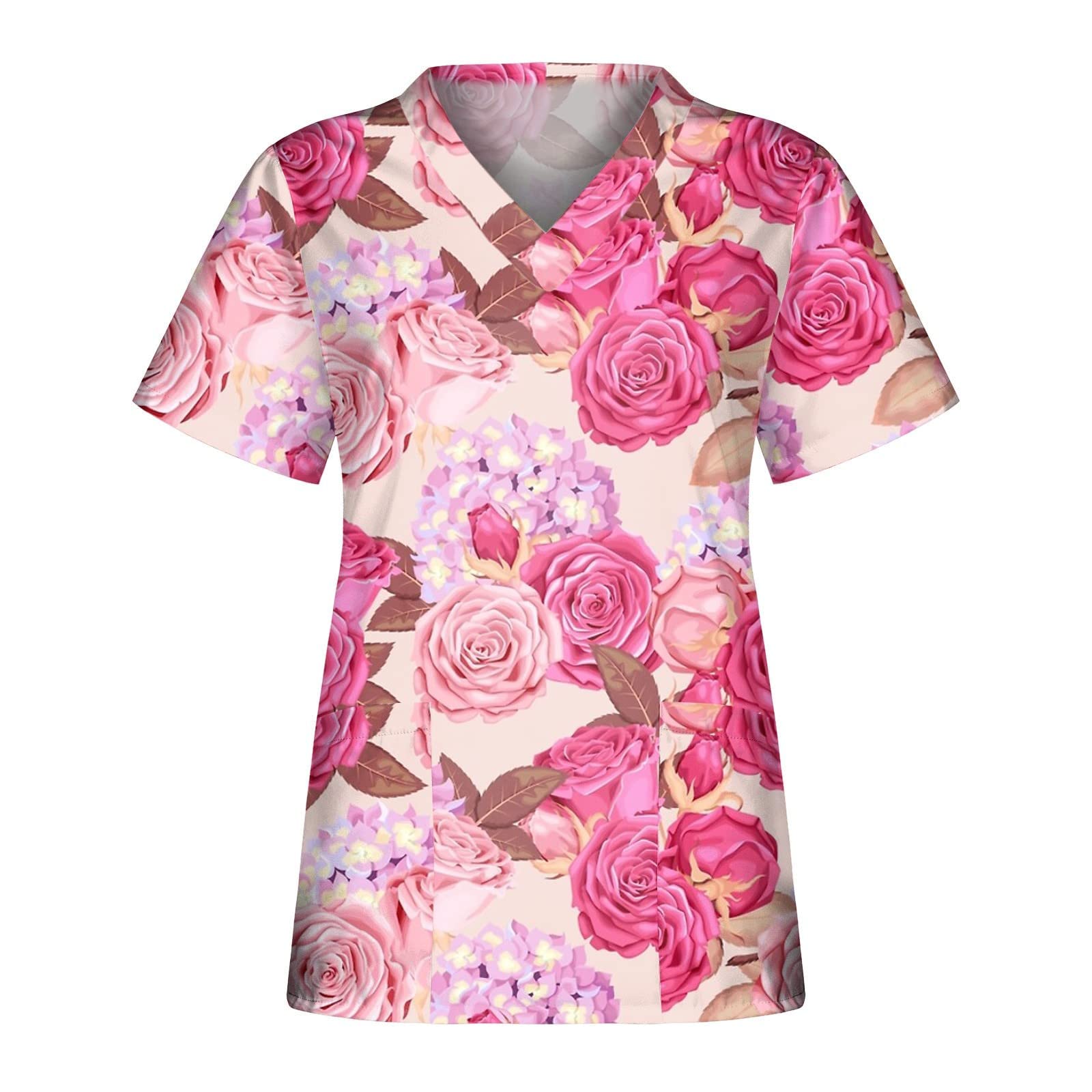Valentine's Day Love Print Short Sleeve Nursing Scrub Tops for Women - Comfortable Work Uniform for Caregivers & Medical Professionals - Perfect for Valentine's Gifts, Hospital Shifts & Healthcare Workwear