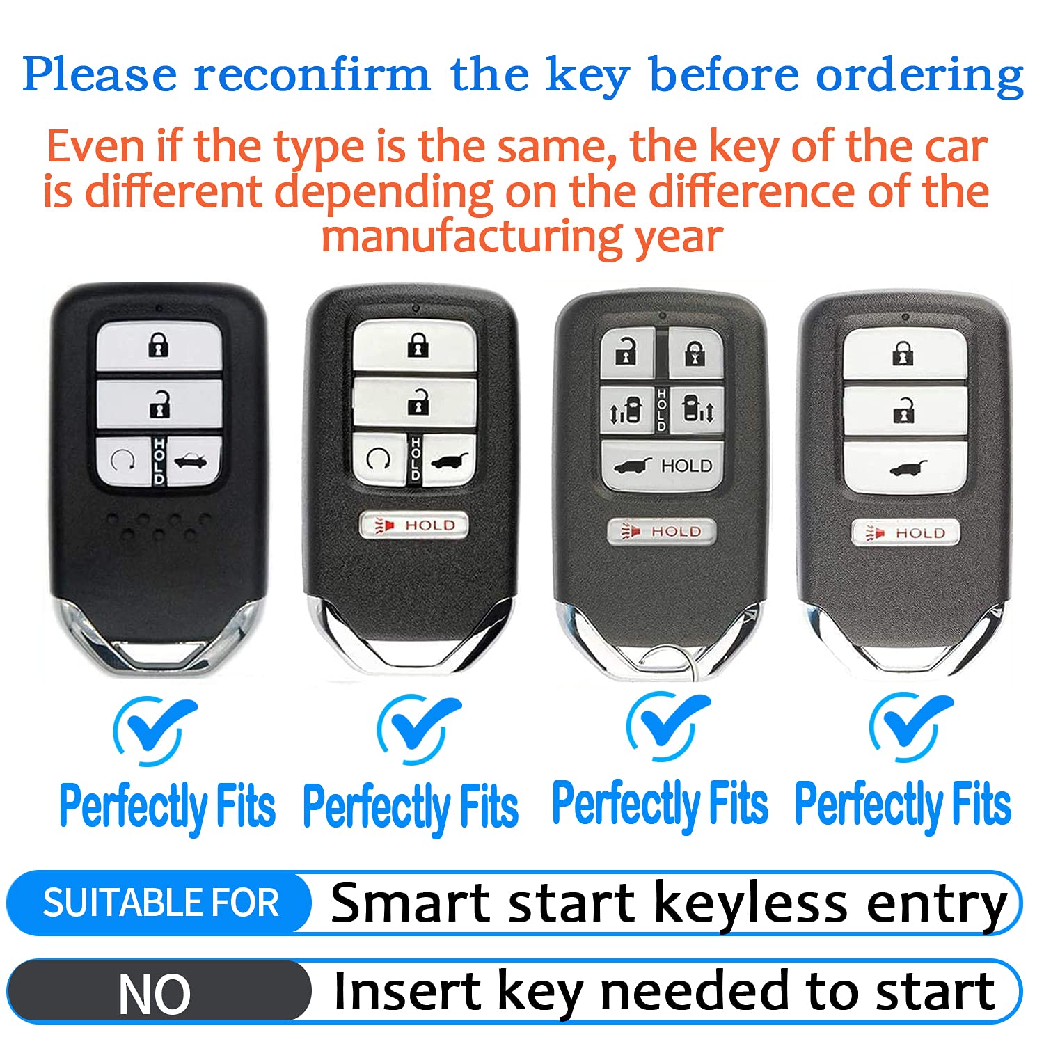 Premium Soft TPU Honda Key Fob Cover - Full Protection Key Shell Case Compatible with Civic, Accord, Pilot, CR-V, Insight EX/EX-L/Touring - Durable Remote Key Accessories (Blue) - Perfect for Daily Use & Car Protection