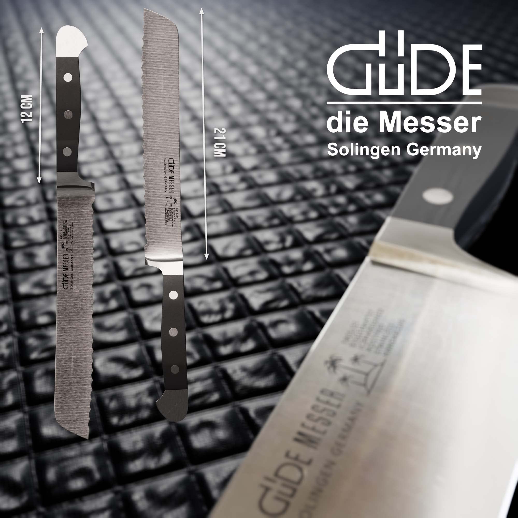 Premium Güde Alpha Series Hand-Forged Bread Knife - 8-Inch Razor Sharp Blade with Black Hostaform Handle - Solingen Germany Craftsmanship Since 1910 - Perfect for Artisan Breads, Pastries & Home Baking