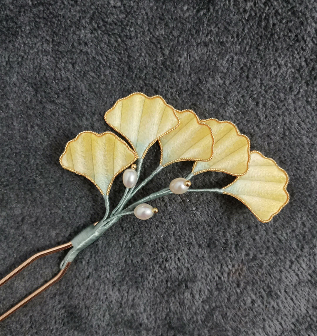 Handmade Ginkgo Leaf Silk Hairpin - Elegant Hair Accessory for Women | Perfect for Weddings, Parties & Special Occasions