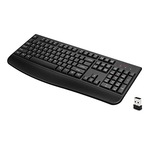 Ergonomic 2.4G Wireless Keyboard with Wrist Rest - Full-Sized Comfort for Windows & Mac - Perfect for Office, Home & Gaming (Black)