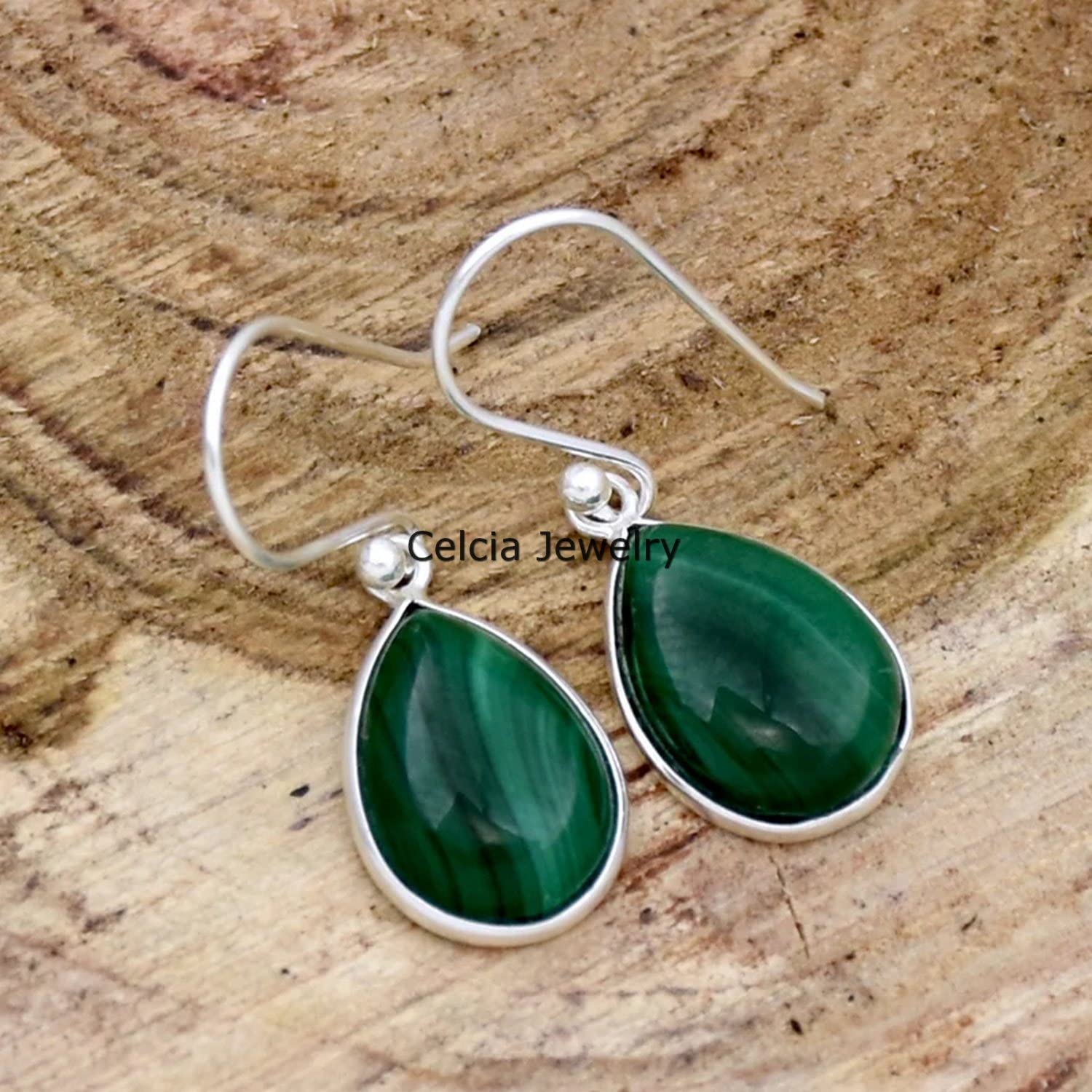 925 Sterling Silver Dangle Teardrop Earrings for Women - Genuine Malachite Gemstone Handmade Jewelry | Elegant Gift for Birthday, Anniversary & Special Occasions