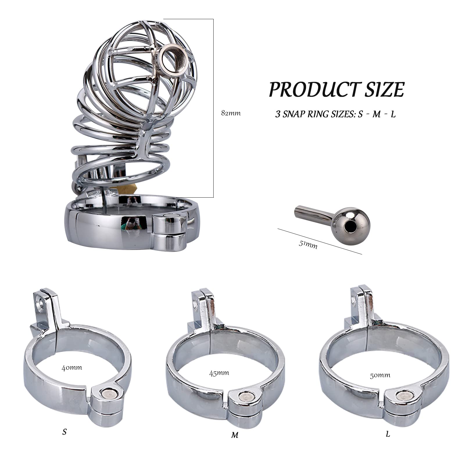 Premium Stainless Steel Cock Cage - Adjustable 3 Ring Sizes with Dilator, Lock & Key | Extreme BDSM Penis Bondage Device for Men | Perfect for Chastity Play, SM Bondage & Couples Fantasy Scenes