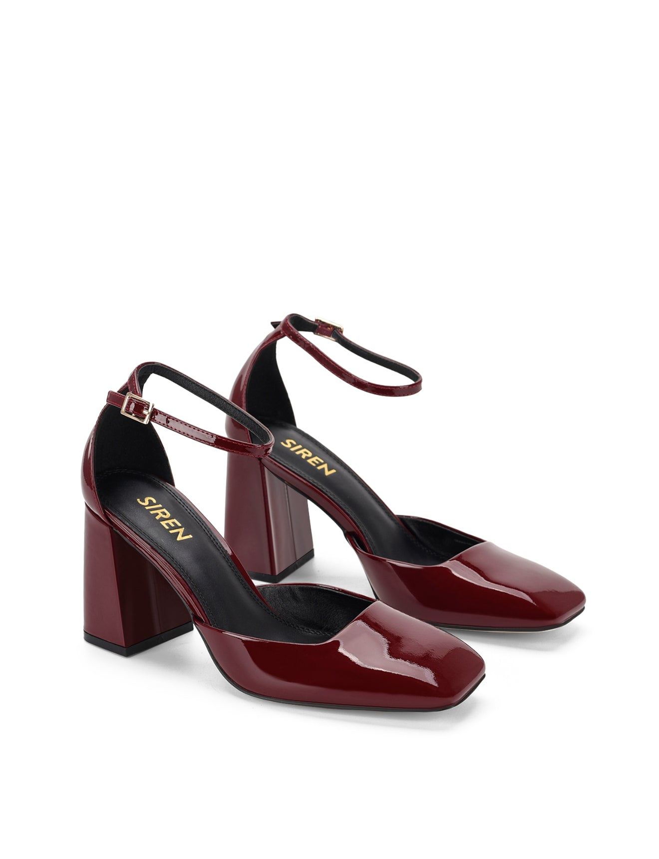 Travis Women's Closed Toe Block Heels - Wine Red Patent Leather Pumps for Work, Office & Special Occasions