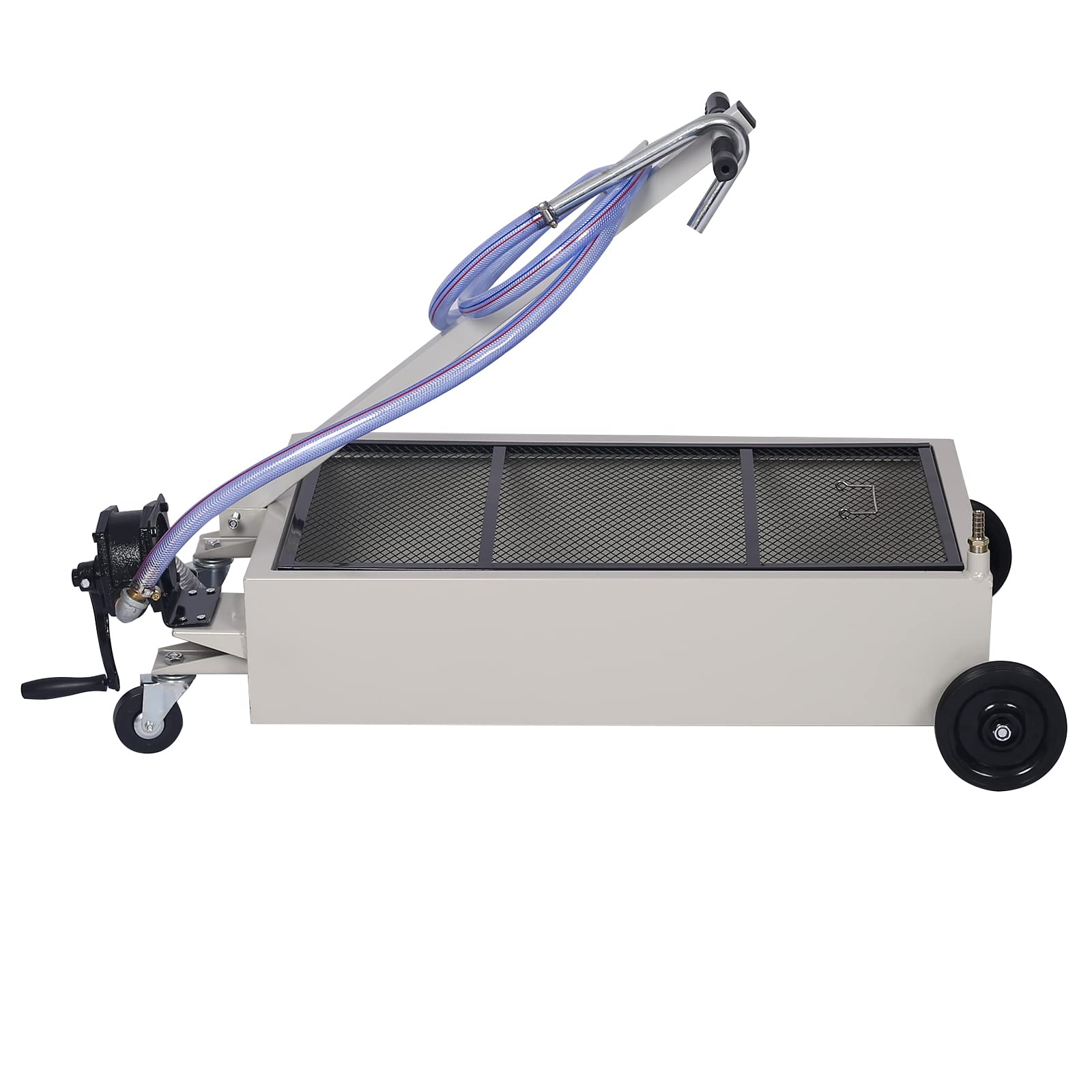 Henf 20 Gallon Oil Drain Pan with Hand Pump - Low Profile Portable Oil Drainer for Trucks, Includes T-Handle, Wheels & 7 ft Hose - Perfect for DIY Auto Maintenance, Garage Oil Changes & Fleet Servicing