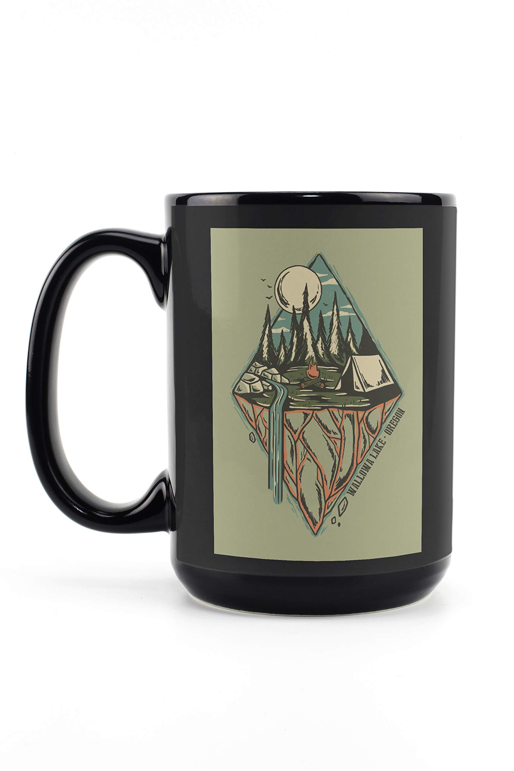 15oz Black Ceramic Coffee Mug & Tea Cup - Dishwasher & Microwave Safe - Perfect for Camping, Hiking & Outdoor Adventures at Wallowa Lake Oregon