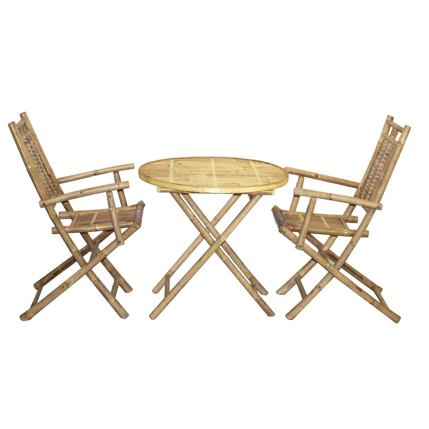Premium Bamboo Round Dining Table Set - Natural & Eco-Friendly for Kitchen, Patio, or Outdoor Gatherings