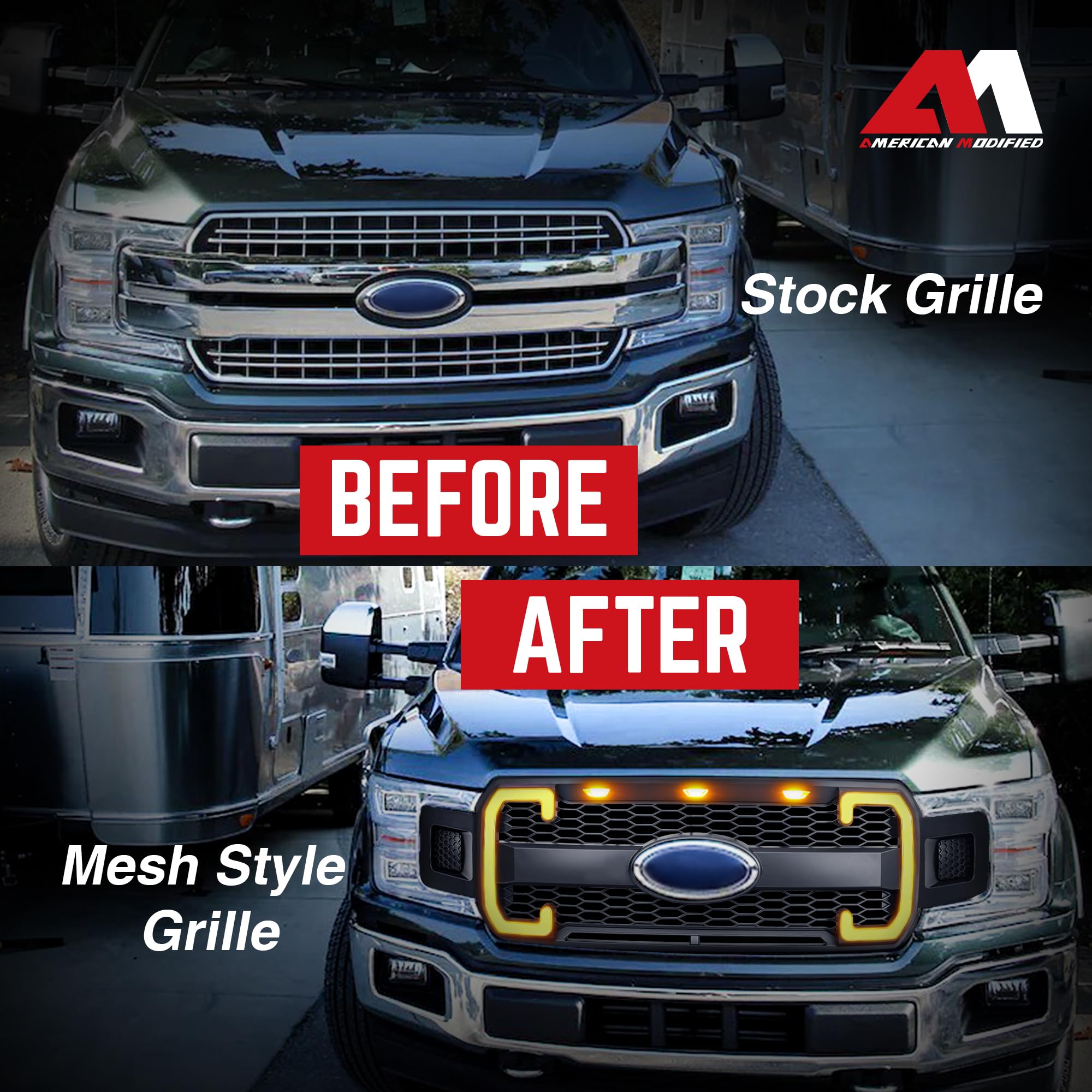 Raptor Style Mesh Front Grille with DRL & Turn Signals for Ford F150 (2018-2020) | Matte Black | Emblem Base | Off-Road & Street Style Upgrade