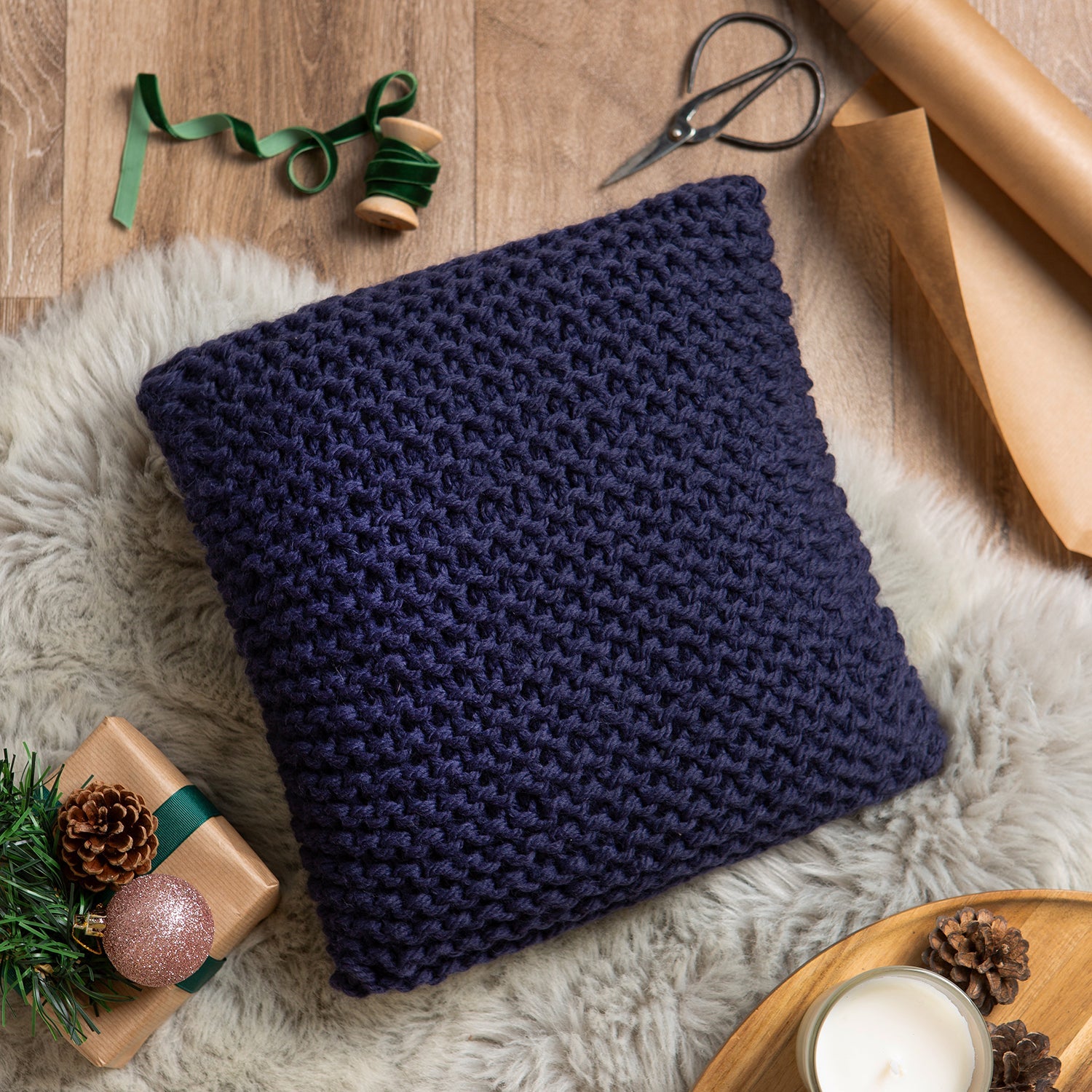 Garter Stitch Cushion Knitting Kit - DIY Home Decor for Beginners | Cozy Living Room & Bedroom Throw Pillow Making Set