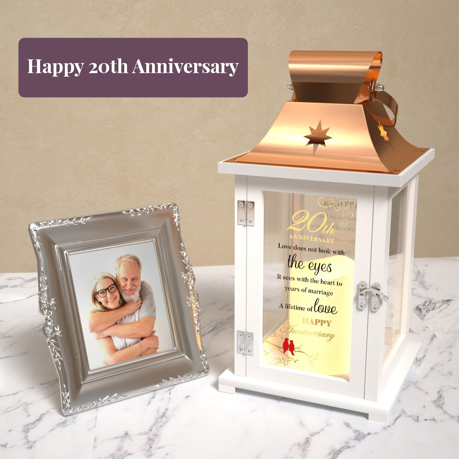 20th Anniversary Wedding Gifts for Couples - Personalized Keepsake Lantern for Wife, Husband & Parents | Romantic 20 Years Marriage Gift Idea for Home Decor & Special Occasions