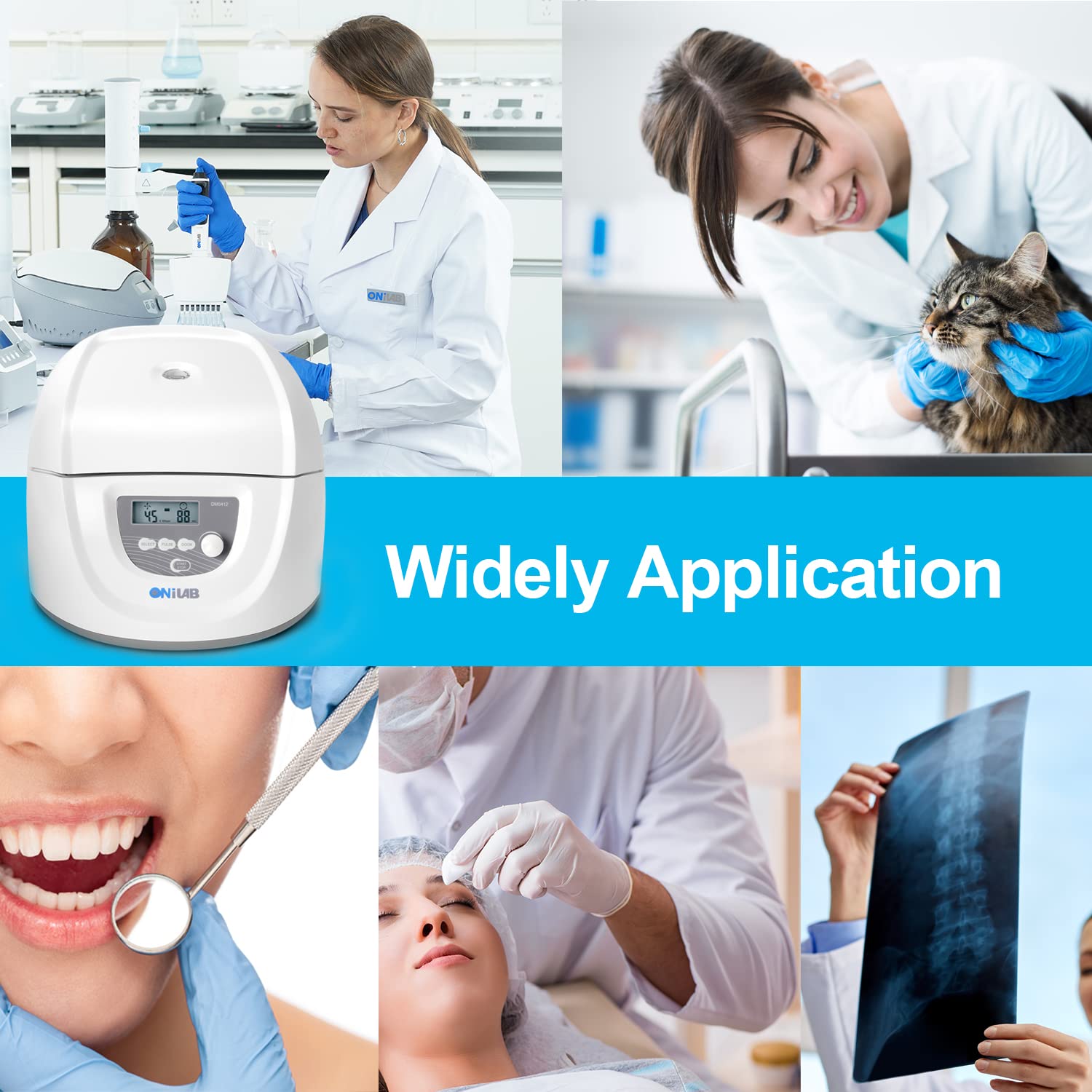 ONiLAB Digital Benchtop Centrifuge Machine - 8x15mL & 12x10mL/7mL/1.5-5mL Capacity, Adjustable Speed 300-4500rpm (Max 2490xg), 30sec-99min Timer - Perfect for Medical Labs, Research & Clinical Sample Processing