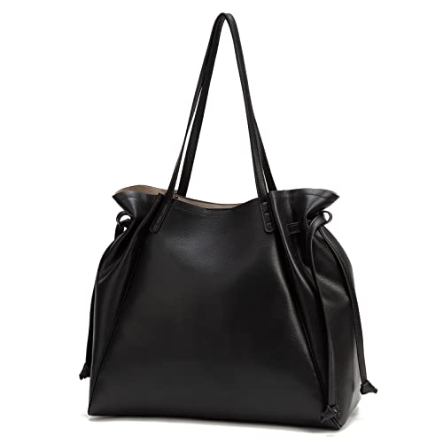 Vegan Leather Drawstring Tote Bag for Women - Stylish Work Purse & Handbag - Perfect for Office, Travel, and Everyday Use
