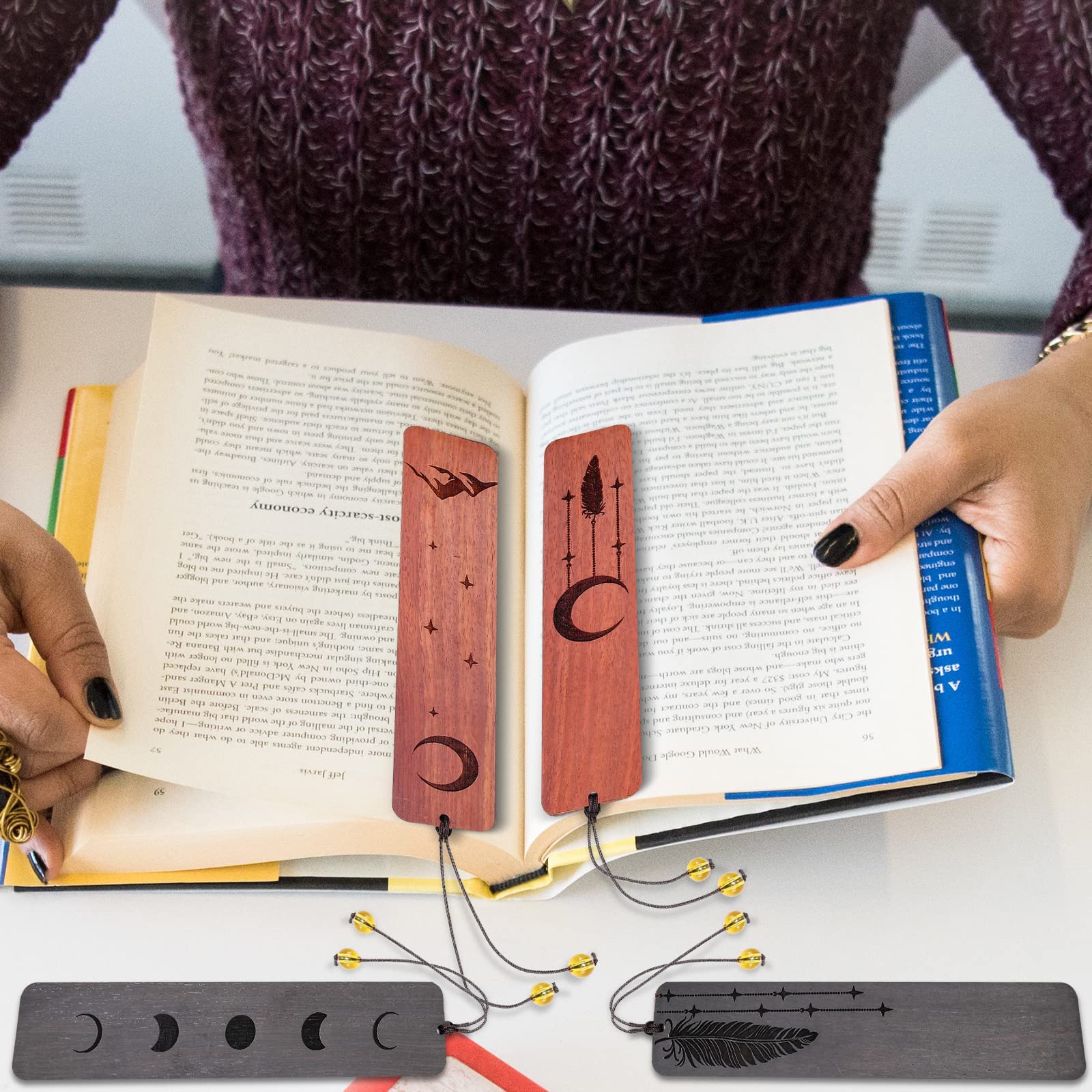 Handmade Wooden Bookmarks Set of 4 - Unique Graduation Gifts, Teacher Appreciation, Retirement & Holiday Presents for Book Lovers - Perfect for Reading, Mother's Day & Christmas Gifts