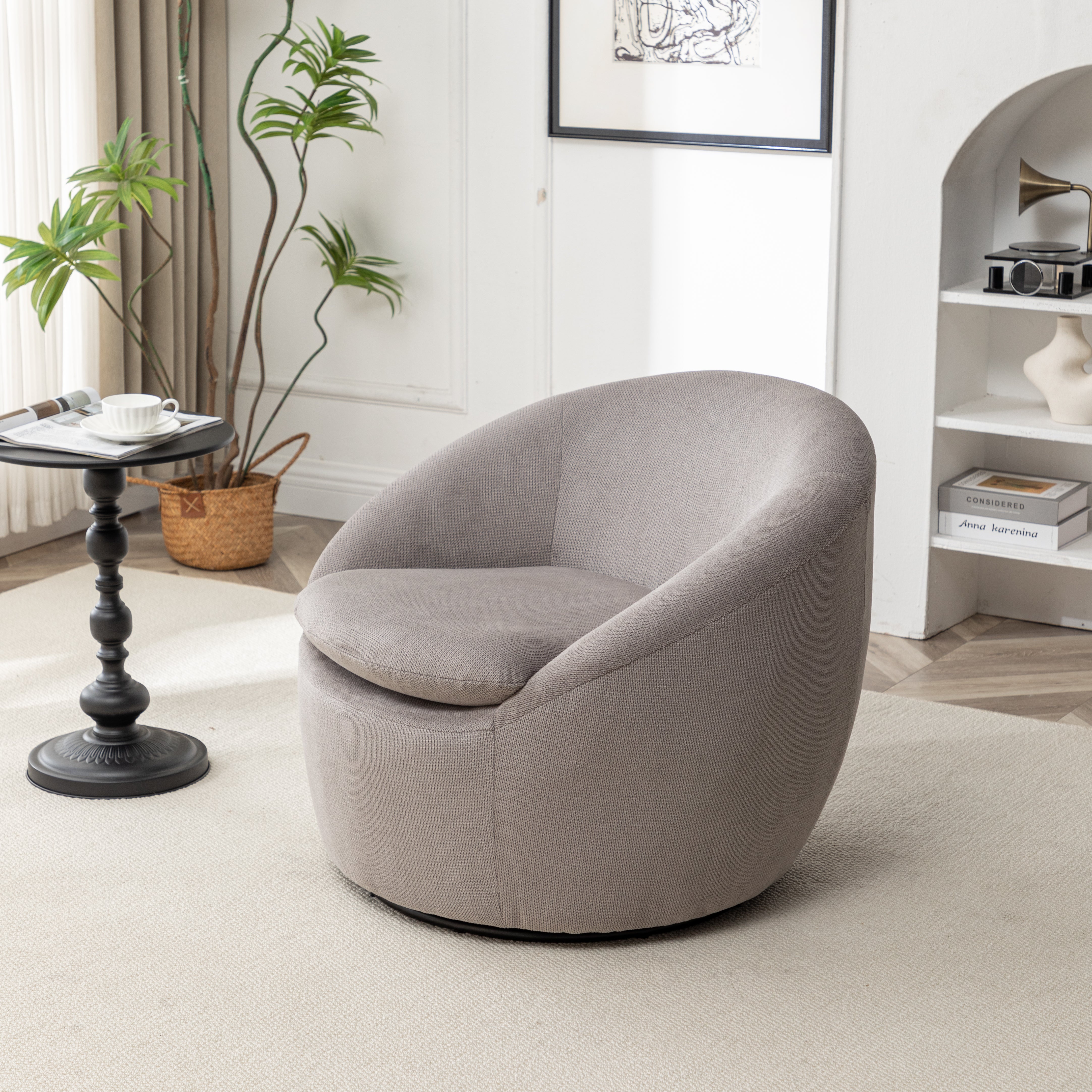 Roundhill Furniture Winnie Modern Barrel Chair - 360° Swivel Accent Chair with Upholstered Seat & Metal Base for Living Room, Bedroom or Office