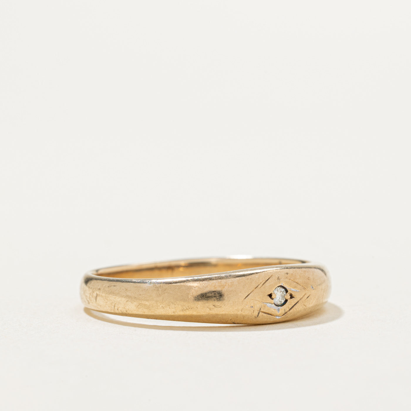 10K Gold Flush Set Diamond Ring - 0.015ct Round Cut Solitaire Wedding Band - Size 10 - Perfect for Engagement, Anniversary & Everyday Elegance