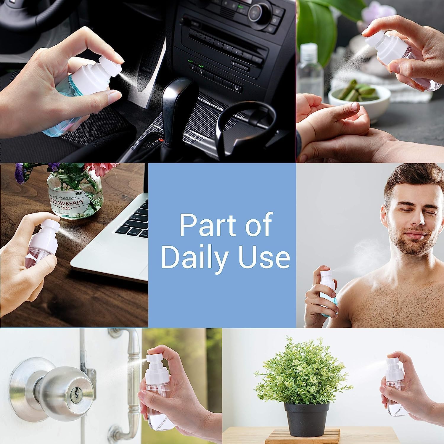 3 Pack Leak-Proof Small Spray Bottles for Travel - Refillable Mist Bottles for Toner, Face & Hair Care - Perfect for Gym, Office & Airplane Travel Accessories