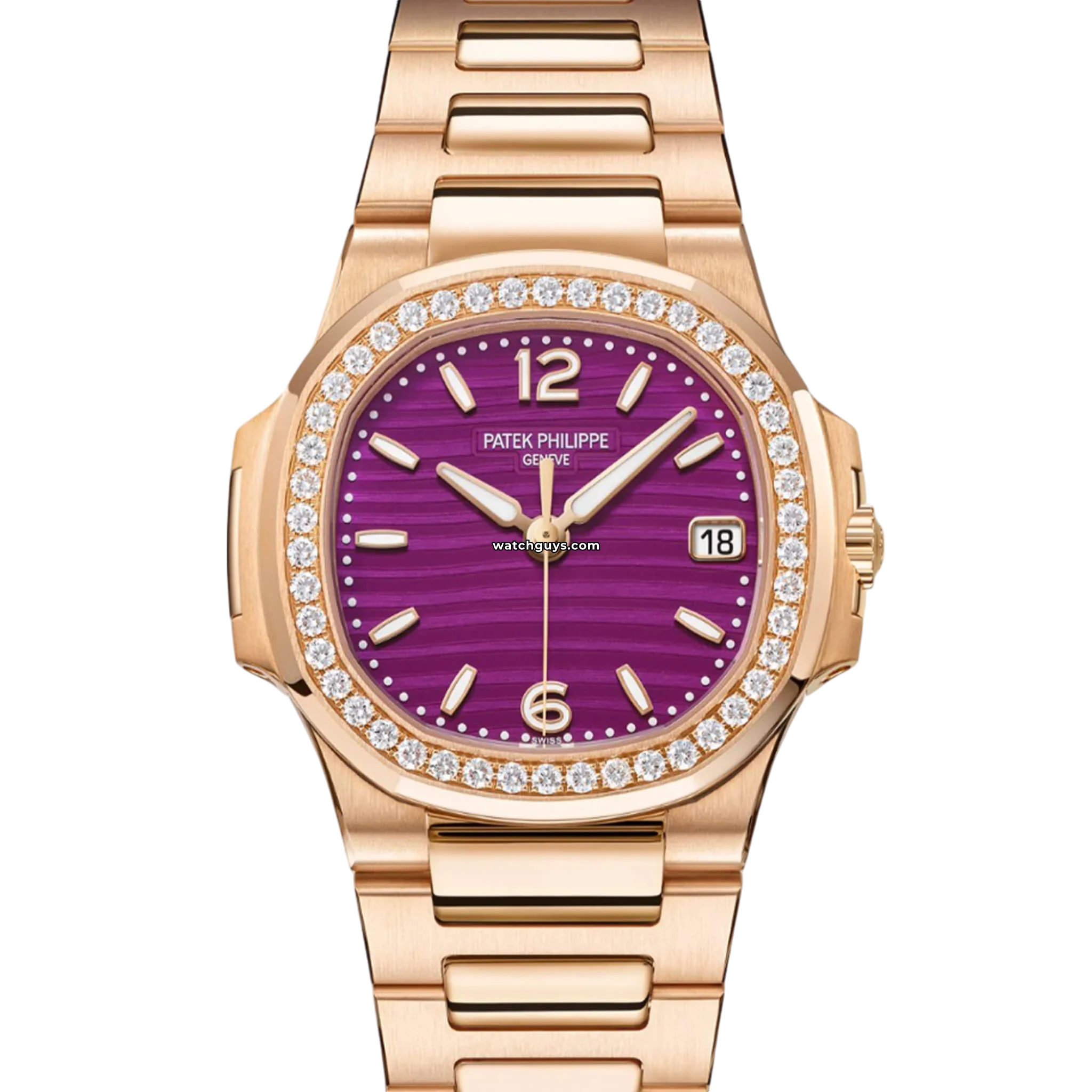 Patek Philippe Nautilus 7010/1R 013 18K Rose Gold Watch with Purple Diamond Dial - Luxury Women's Wristwatch for Gala Events & Special Occasions
