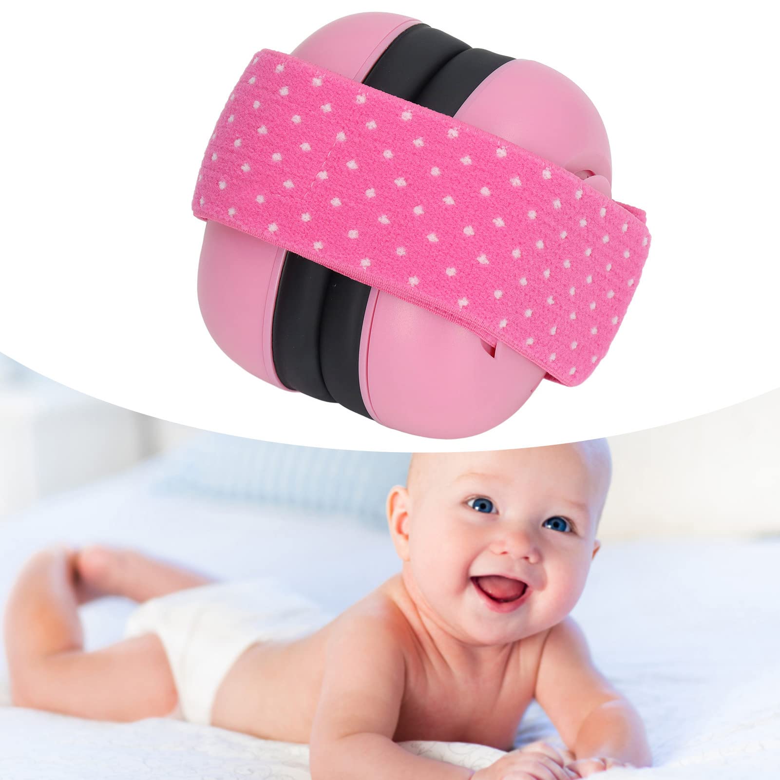 Noise Cancelling Baby Ear Muffs for Kids - Soft Padded Infant Hearing Protection Headphones with Adjustable Headband (Pink) - Perfect for Airplane Travel, Fireworks, Concerts & Loud Events