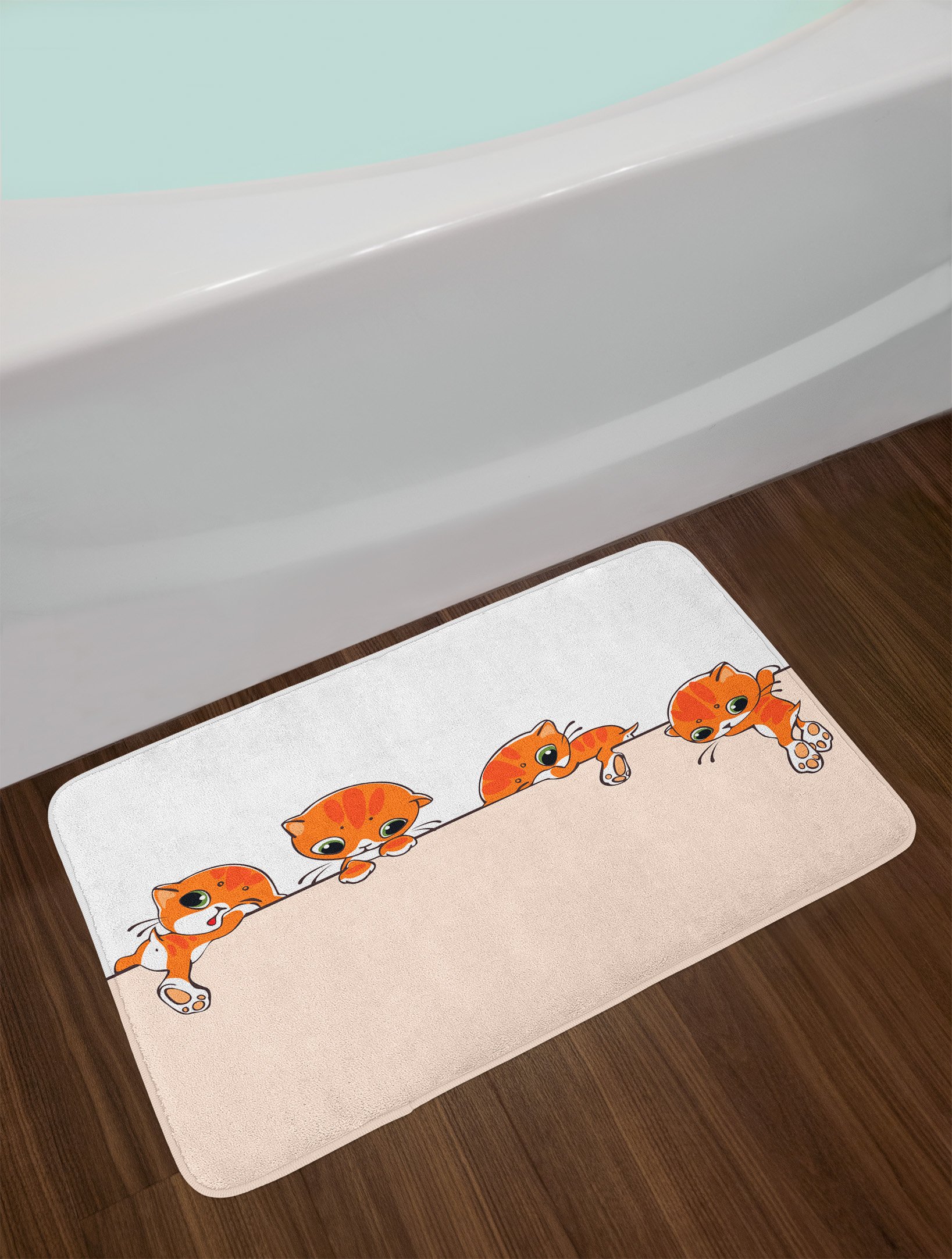 Ambesonne Non-Slip Plush Cat Bath Mat - Cute Kitties Jumping Over Walls Design, Soft Absorbent Bathroom Rug, 30.2
