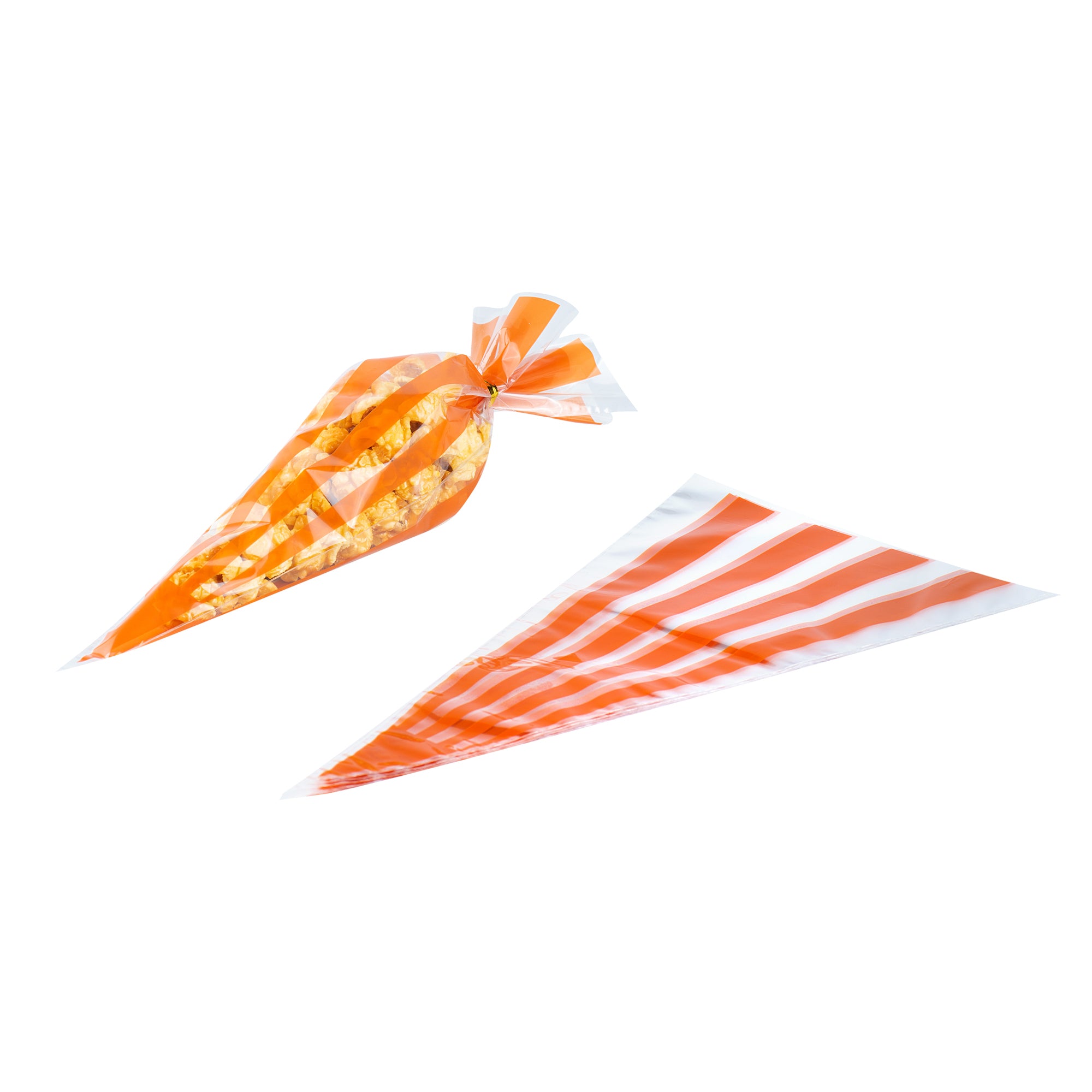 Plastic Cone Bags with Orange Stripes - 6x11 Inches, 8000 Count Box | Perfect for Party Favors, Candy, Snacks & Bulk Packaging