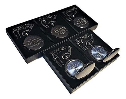 5 Personalized Engraved Pocket Watches with Gift Box & Stainless Steel Chain - Vintage Wedding Groomsmen Gifts, Best Man Gift Set (Black) - Perfect for Weddings, Anniversaries & Special Occasions
