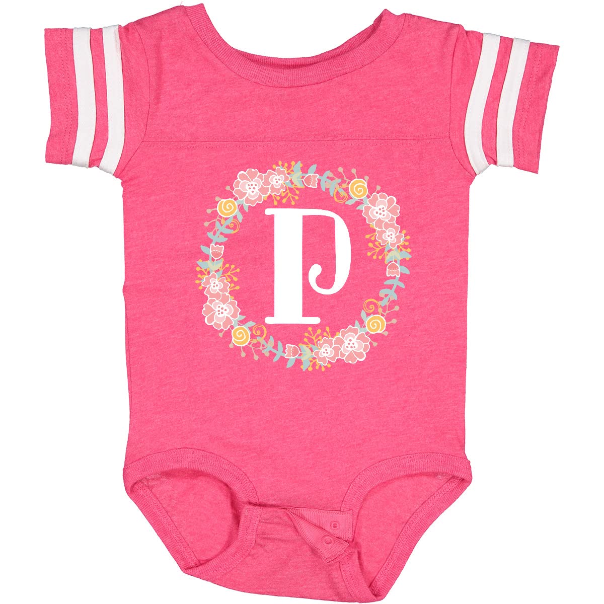 Inktastic Monogram Letter P Rose Floral Wreath Baby Bodysuit - Cute Personalized Outfit for Newborns, Infants & Baby Showers | Perfect Gift for Birthdays, Christenings & Special Occasions