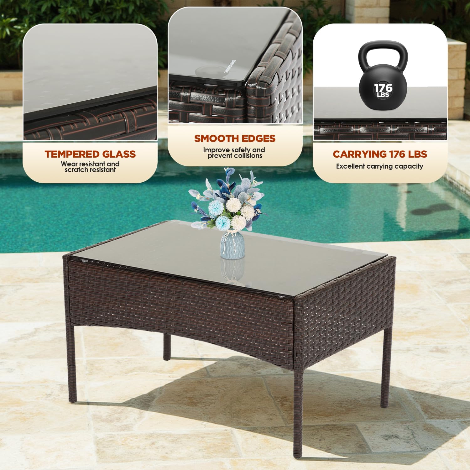 FDW 4-Piece Patio Furniture Set - Outdoor Rattan Wicker Sofa & Chairs, Garden Conversation Bistro Set for Yard, Deck or Poolside (Brown) | Perfect for Backyard Relaxation, Outdoor Dining & Entertaining Guests