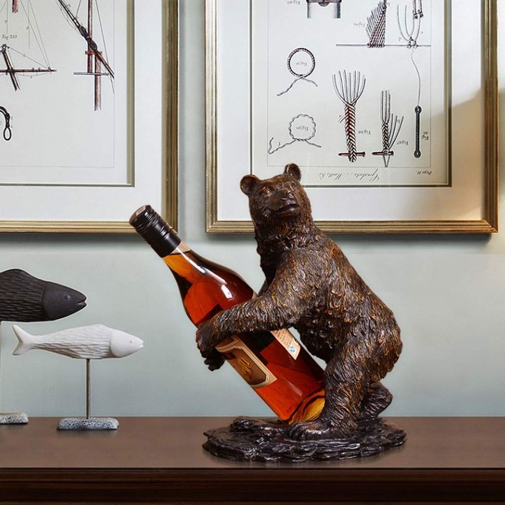 Rustic Bear Wine Bottle Holder - Animal Sculpture Wine Rack for Countertop, Decorative Wine Stand & Unique Gift Idea | Perfect for Home Bar, Kitchen Decor, and Wine Lover Gifts