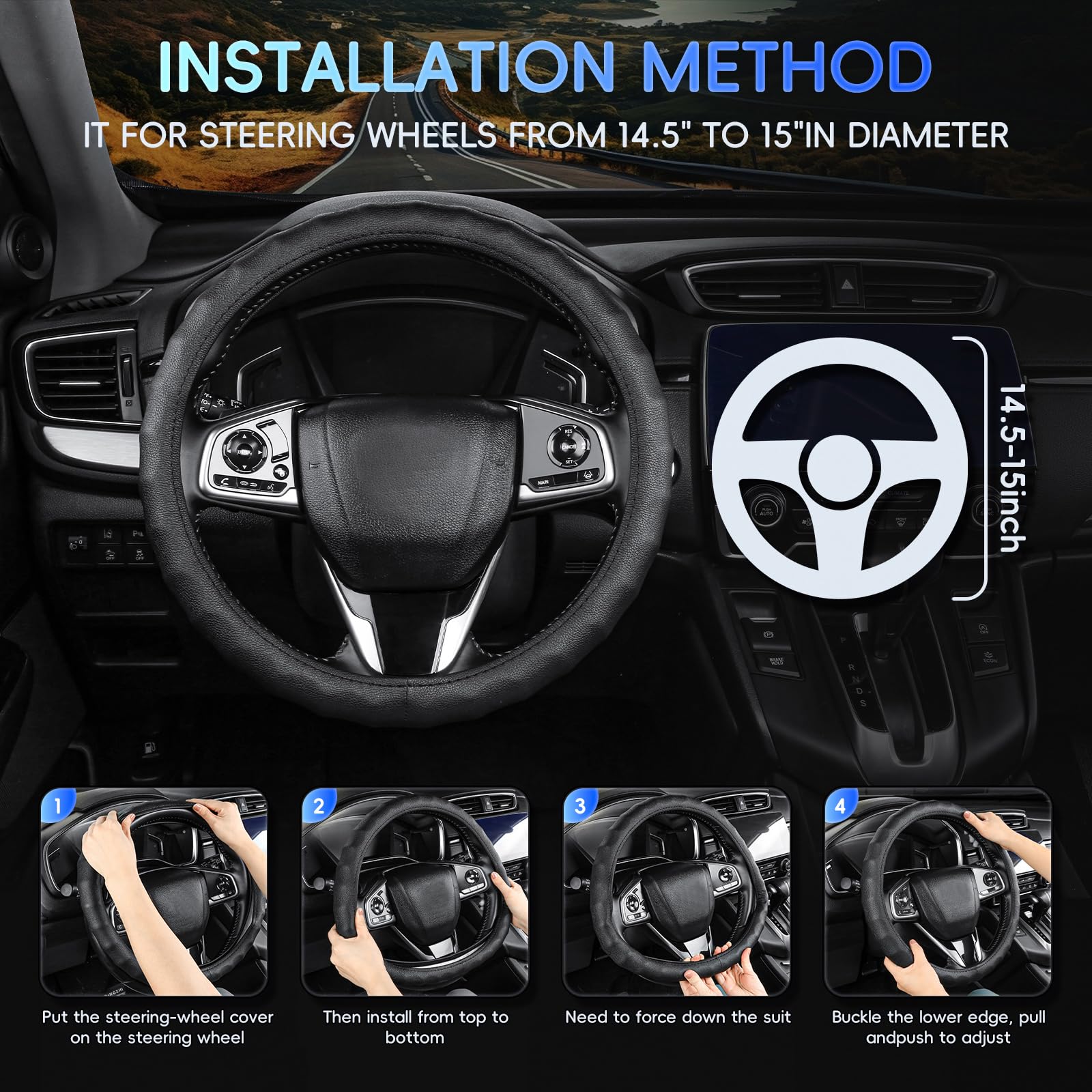 Premium 3D Textured Anti-Slip Steering Wheel Cover for Men - Soft, Breathable & Universal Fit (14.5-15 Inches) - Perfect for SUV, Jeep, Van, Sedan & Daily Commuting