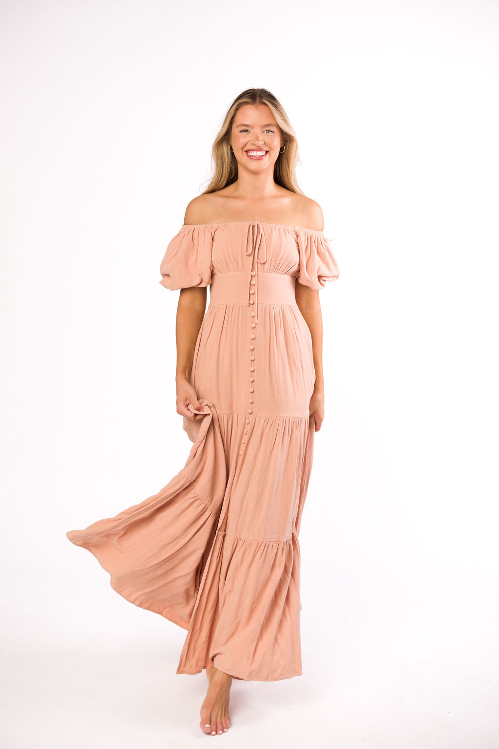 Genevieve Tiered Maxi Dress in Peach Clay - Flowy Summer Dress for Women, Beach Wedding Guest Outfit, Boho Chic Fashion