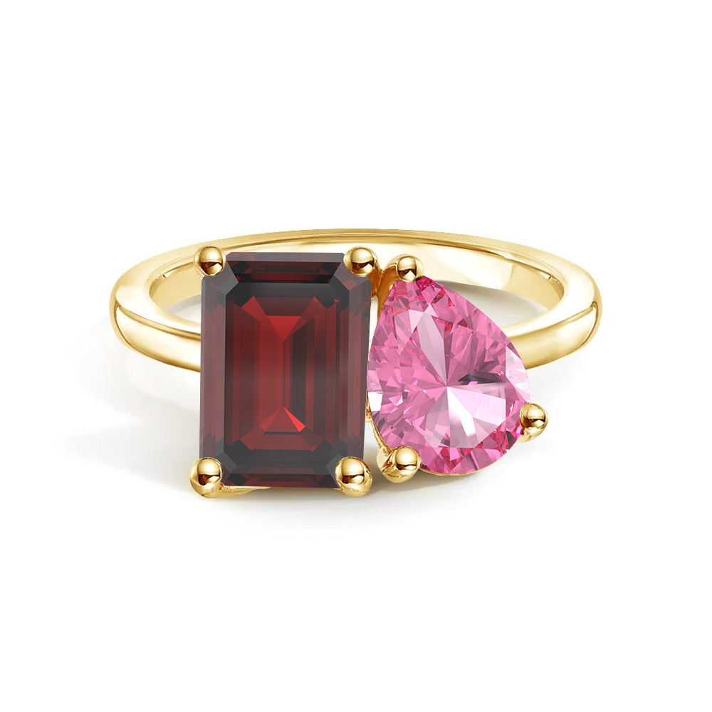 Personalized Garnet Birthstone Ring for Couples - Custom Toi et Moi Anniversary Ring for Her - Romantic Gift for Valentine's Day, Engagement or Wedding Anniversary (Perfect for February Birthdays)
