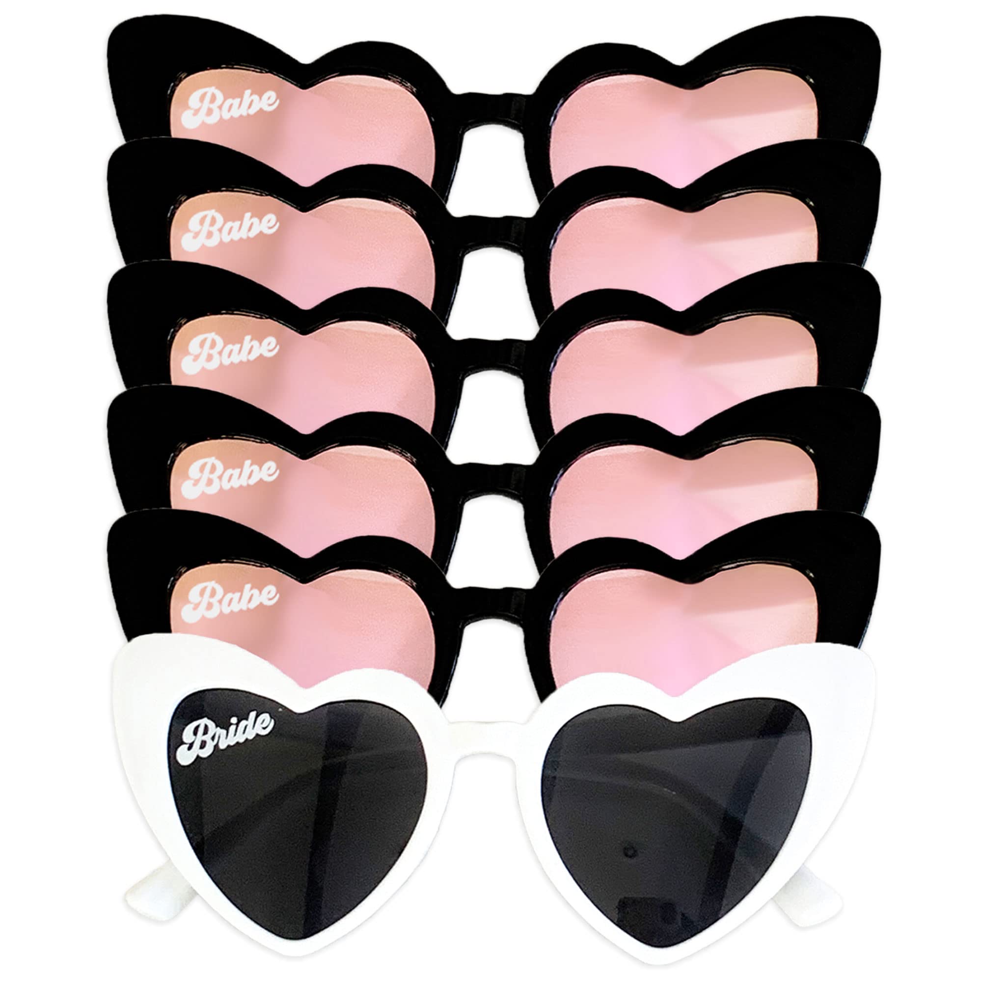 ModParty Bachelorette Heart Sunglasses - Set of 6 for Bride & Bridesmaids | Fun Wedding Party Accessories | Perfect for Bachelorette Parties, Bridal Showers & Beach Weddings