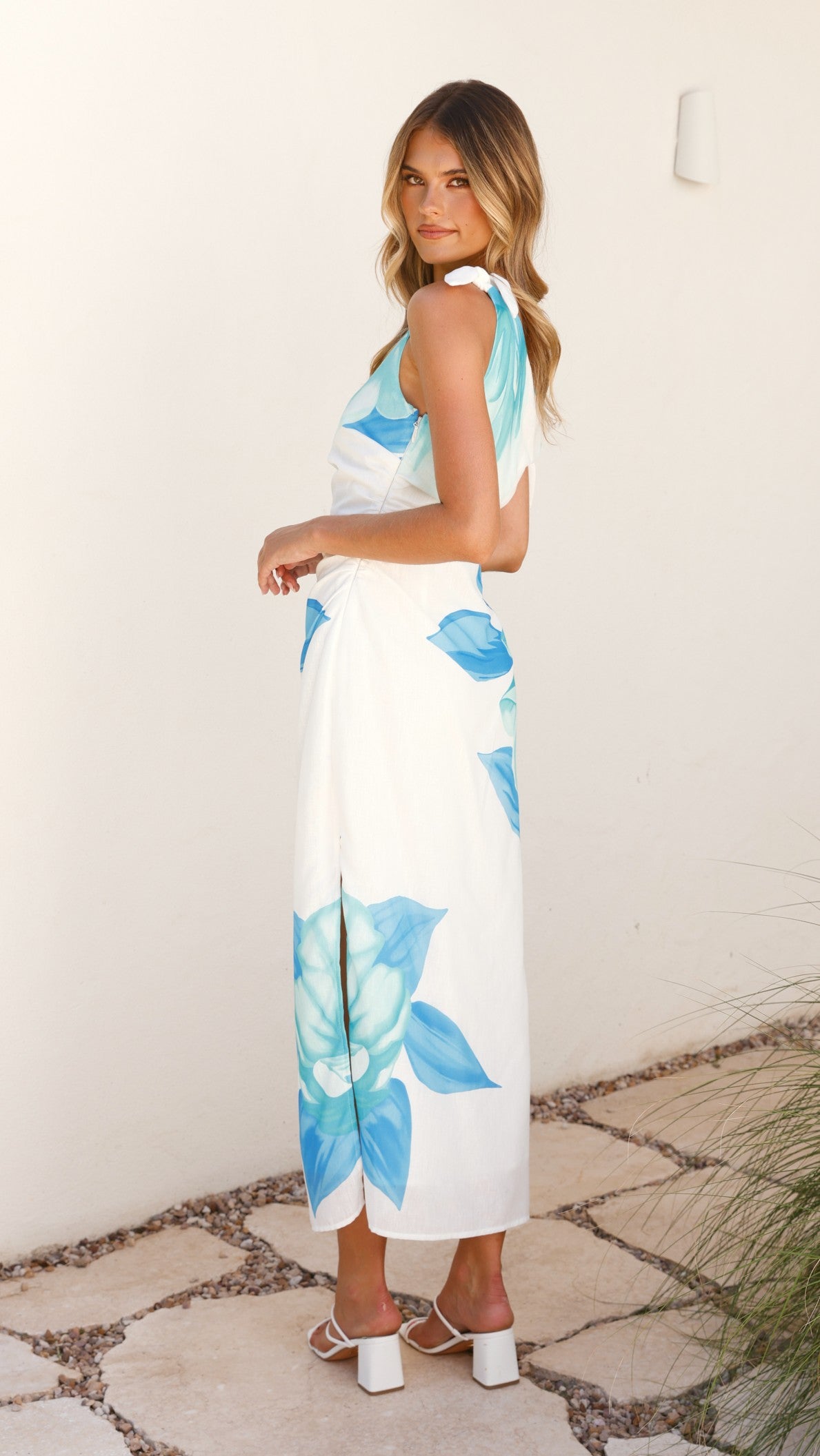 Stylish Maisy Shoulder Tie Midi Dress in Blue Teal - Perfect for Summer Parties, Beach Vacations & Casual Outings