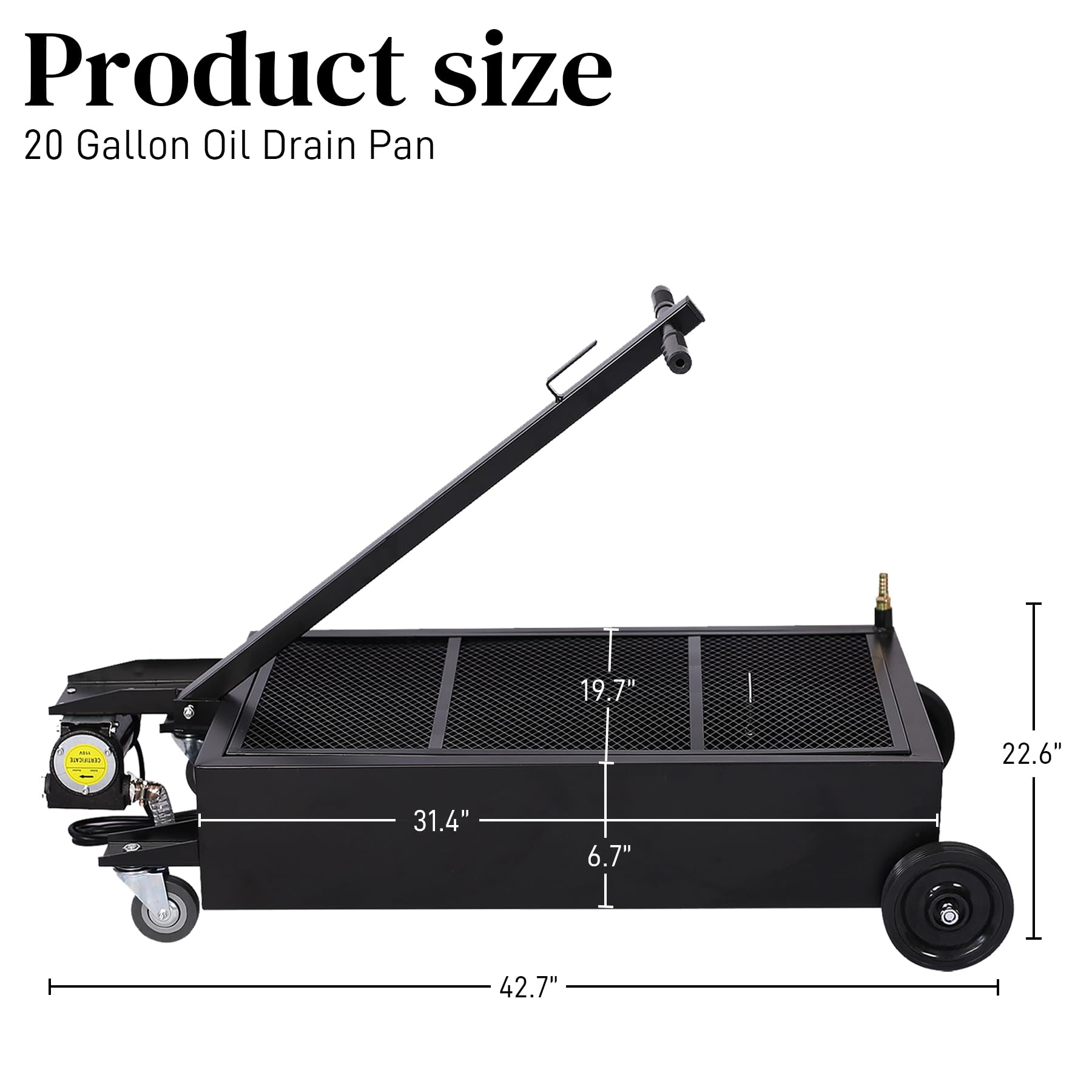 20 Gallon Oil Drain Pan with Electric Pump - Low Profile Oil Change Pan with T-Handle & J-Hook for Easy Draining - Heavy Duty Black Oil Pan for Garage, Workshop & DIY Car Maintenance