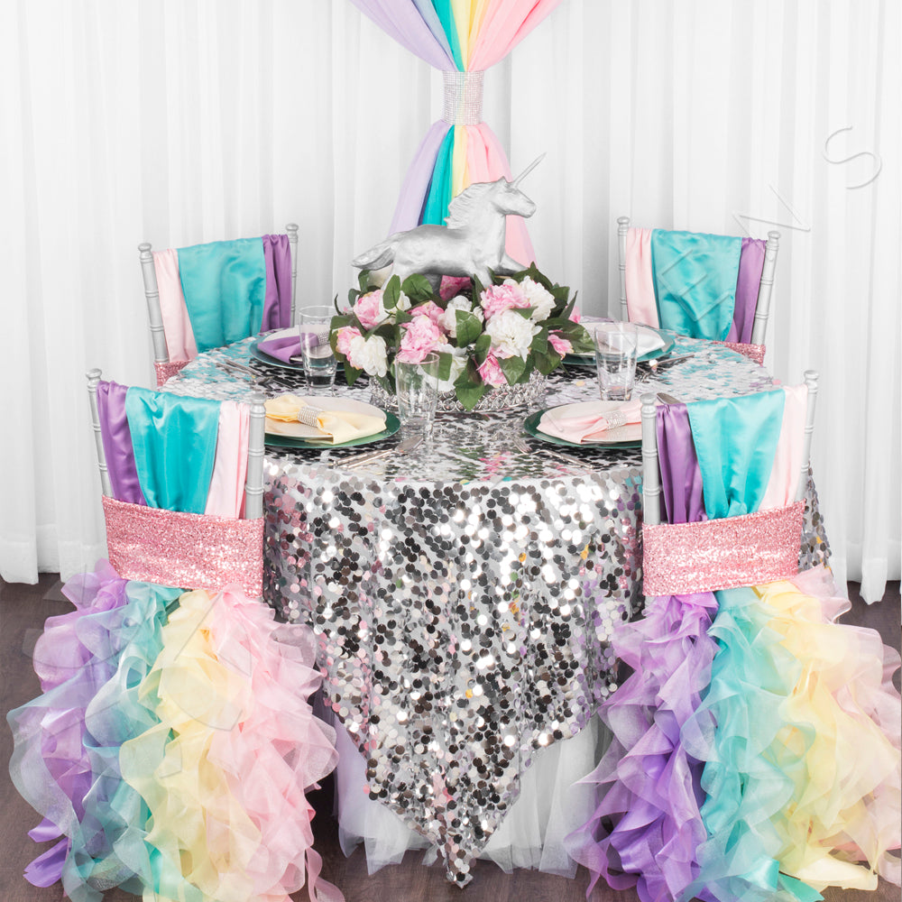 Large 90x90 Silver Sequin Table Overlay Topper - Perfect for Wedding Decor, Party Table Cover & Holiday Dining Table Decorations