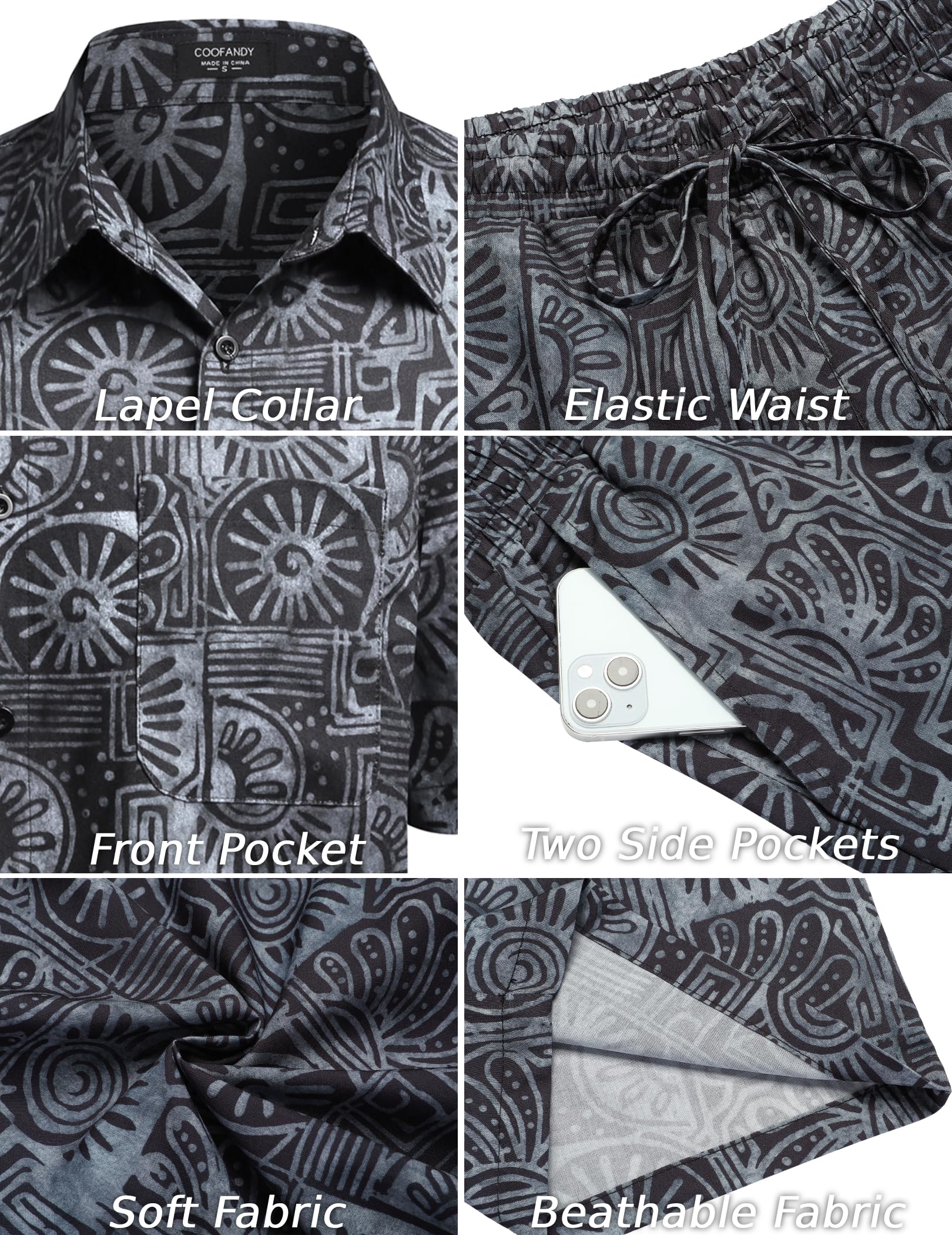COOFANDY Men's Hawaiian Floral Print 2-Piece Outfit - Matching Summer Beach Shirt & Shorts Set | Tropical Vacation, Pool Party, Casual Wear