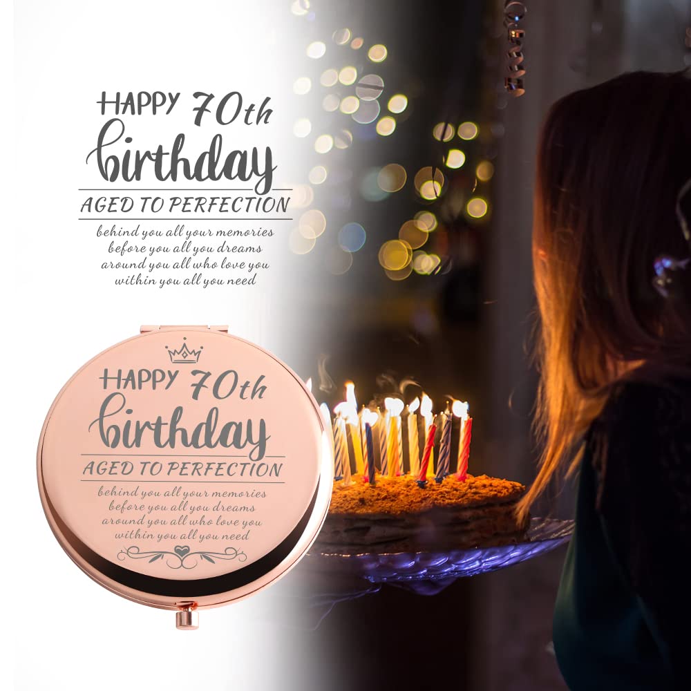 Dyukonirty Rose Gold Compact Mirror - 70th Birthday Gift for Women, Wife, Sister, Grandma, Aunt, Mom, Teacher & Boss | Travel Mirror & Unique Birthday Gift Idea for 70 Years Old | Perfect for Travel, Makeup Touch-Ups & Special Occasions