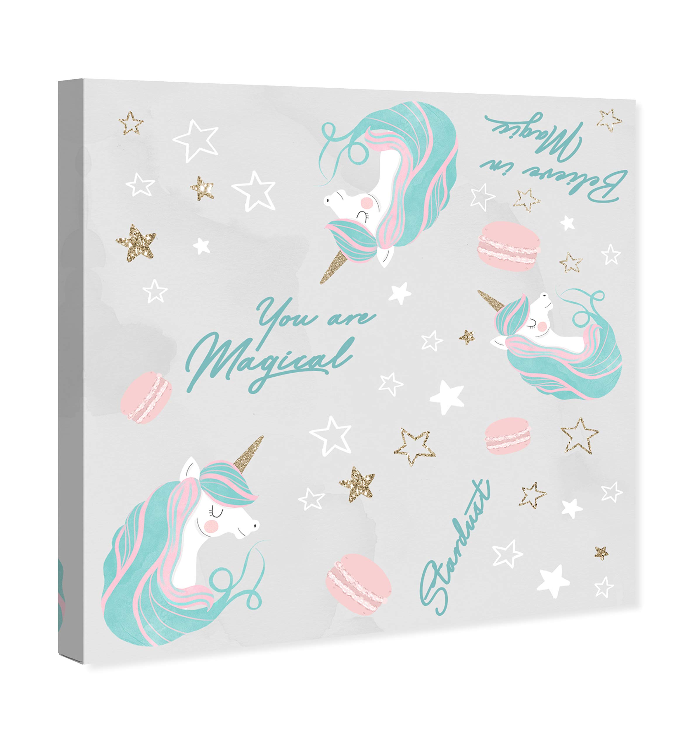 Oliver Gal Artist Co. Fantasy Wall Art Canvas Print - 'Believe in Magic Pattern' Blue & Pink Home Decor (24x24 Inches) - Perfect for Living Room, Bedroom & Office Wall Decor