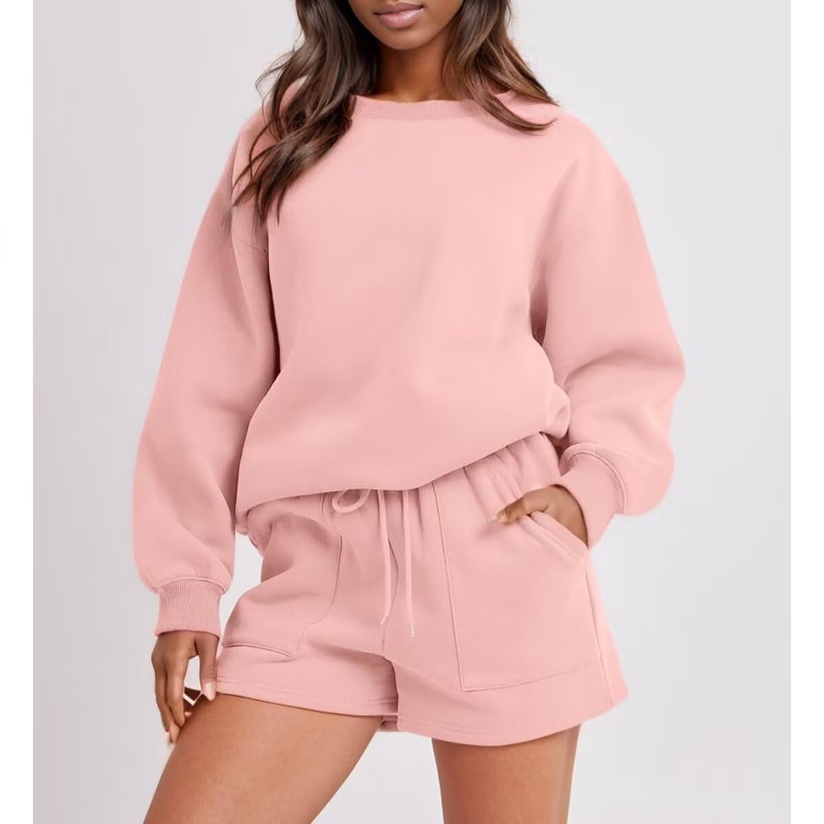 Women's Cotton Jersey Lounge Set - Soft Spring Sweatshirt & Shorts Athletic Wear for Yoga, Running & Casual Outfits | Comfy Track Suits for Home & Gym