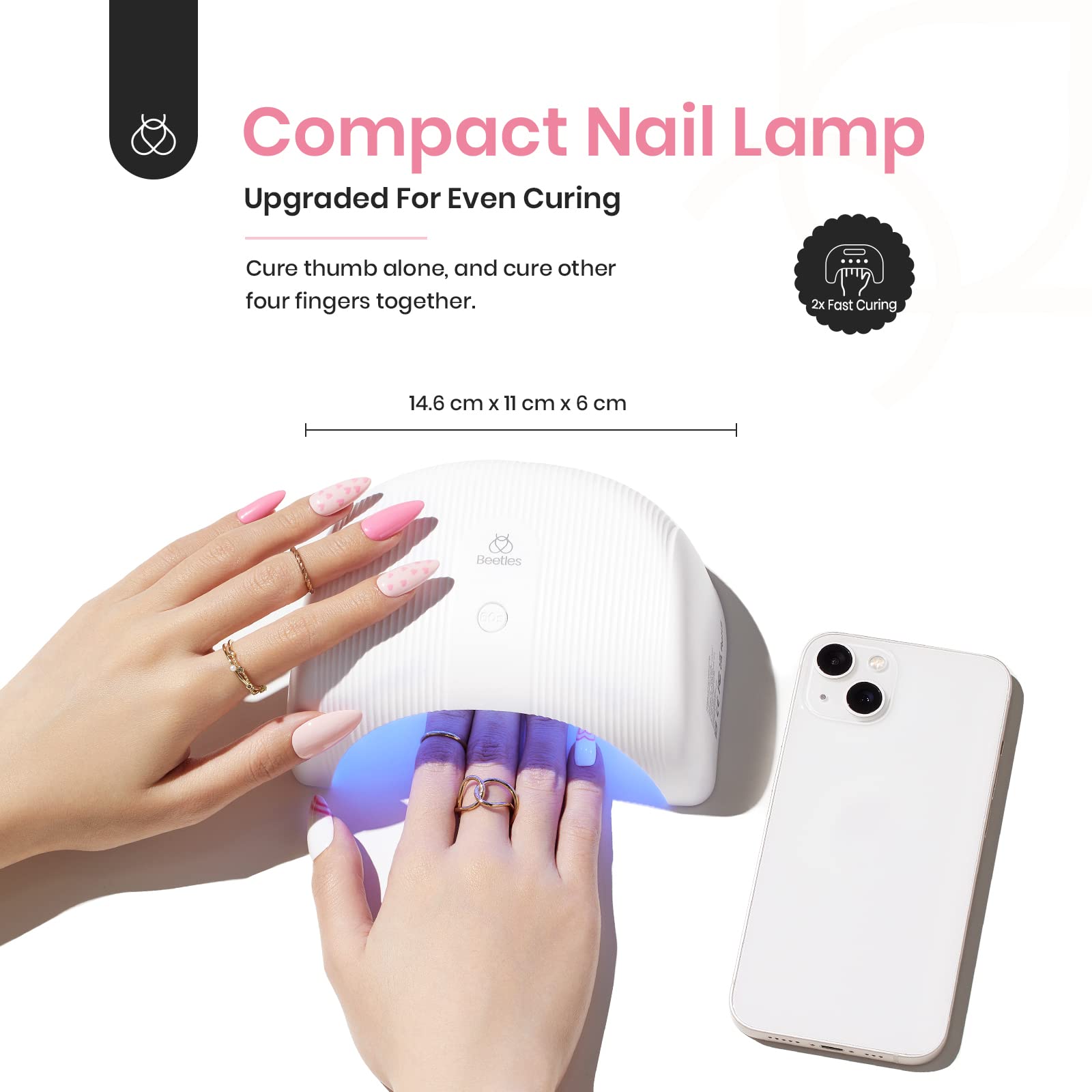 Beetles Gel Nail Polish Kit with UV Light - 6 Colors (Pink, White, Nude & Glitter) + Base Coat, Glossy & Matte Top Coat | Soak Off UV Manicure Set | Perfect Valentine's Gift for Women | DIY Salon-Quality Nails at Home
