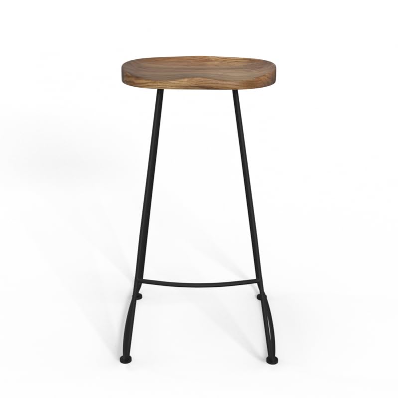 SIMPLIHOME Amberly Rustic Metal 30-Inch Saddle Bar Stools (Set of 2) - Natural/Black Finish for Kitchen Island, Breakfast Bar & Dining Room - Counter Height Stools for Home & Restaurant Use