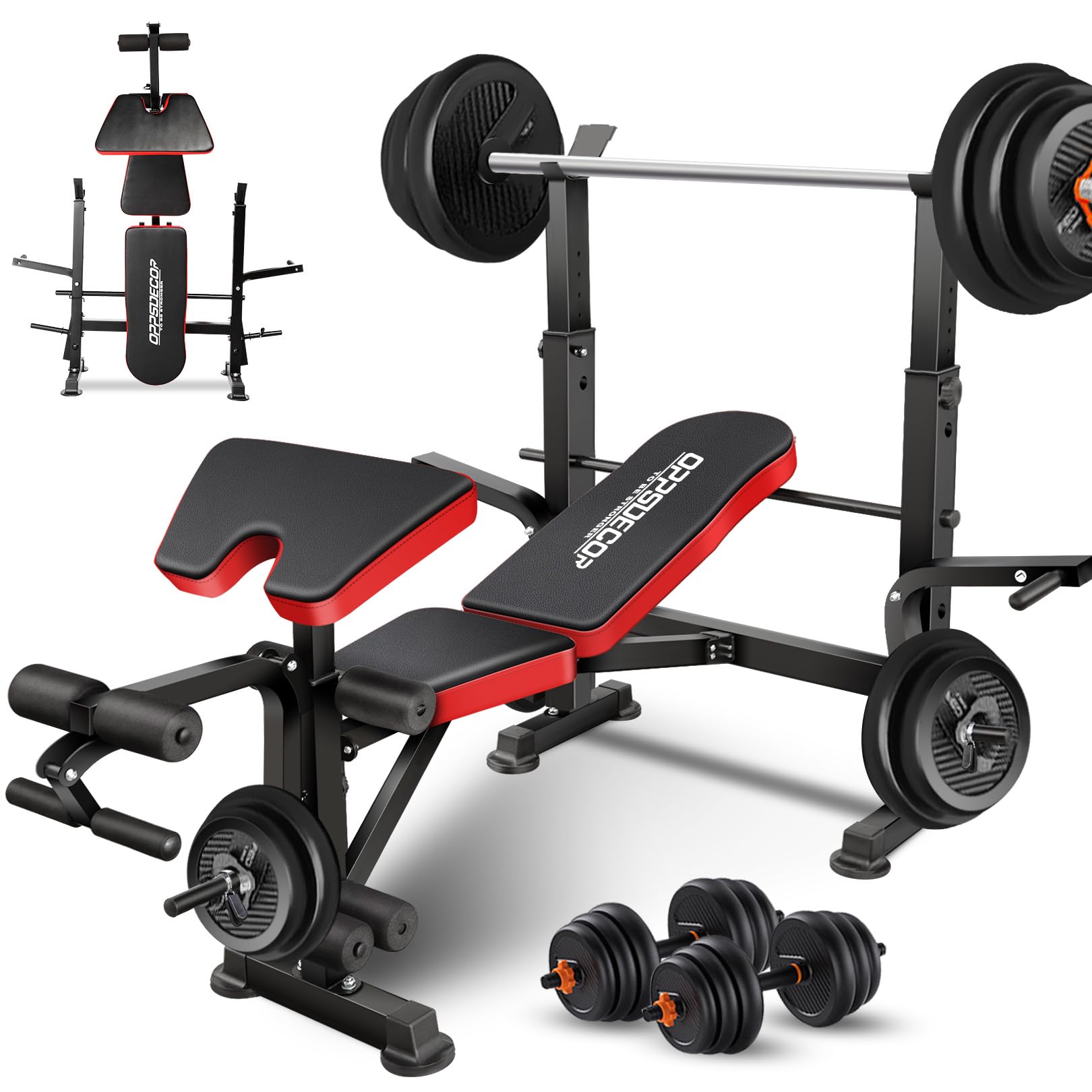 OPPSDECOR 660lbs 6-in-1 Weight Bench Set with Squat Rack & Leg Extension - Multi-Function Home Gym Equipment for Full Body Workout, Strength Training & Muscle Building (New Version ZWX1113) - Perfect for Home Fitness, Garage Gym & Personal Training