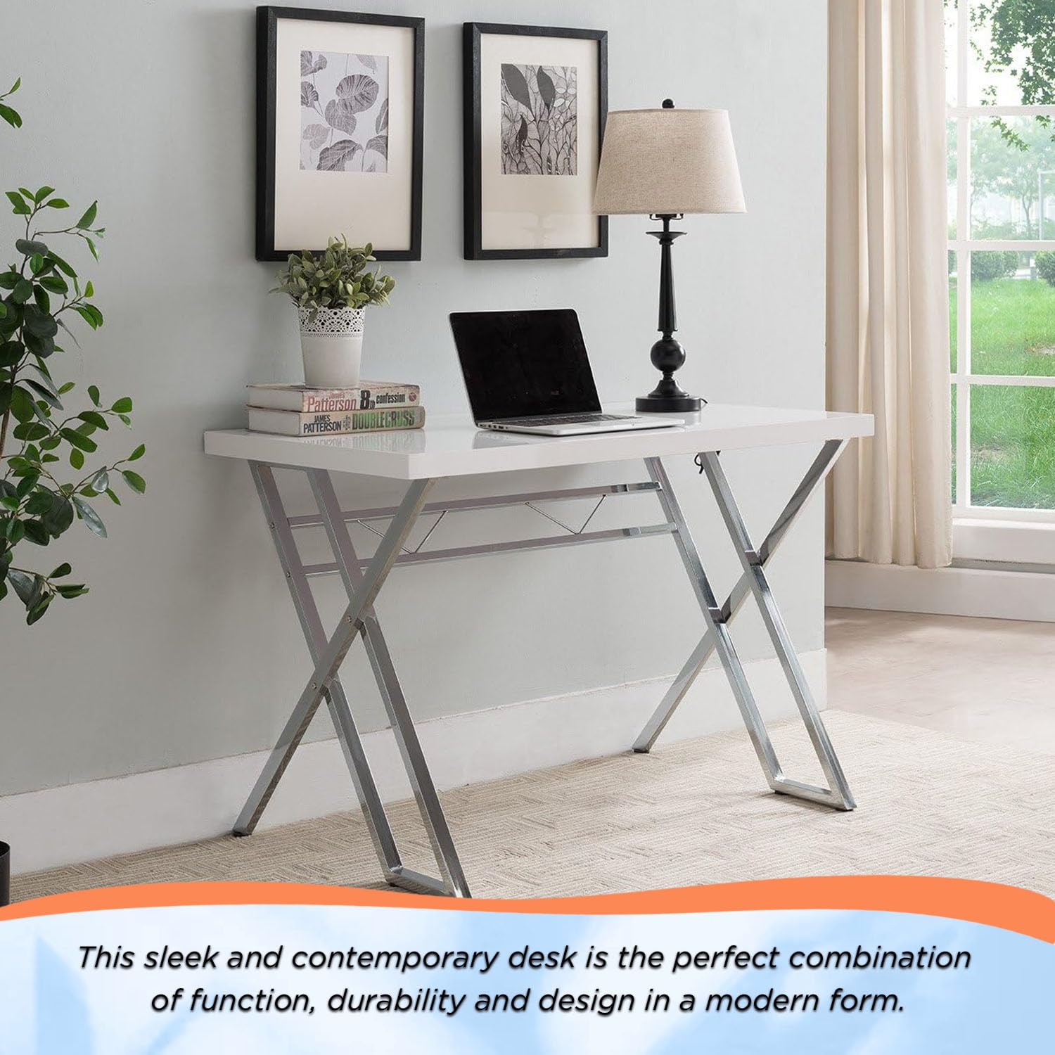Kings Brand Furniture Modern Home Office Writing Workstation Computer Desk - White Wooden Study Table for Home Office, Gaming & Remote Work - Ergonomic Design with Ample Workspace